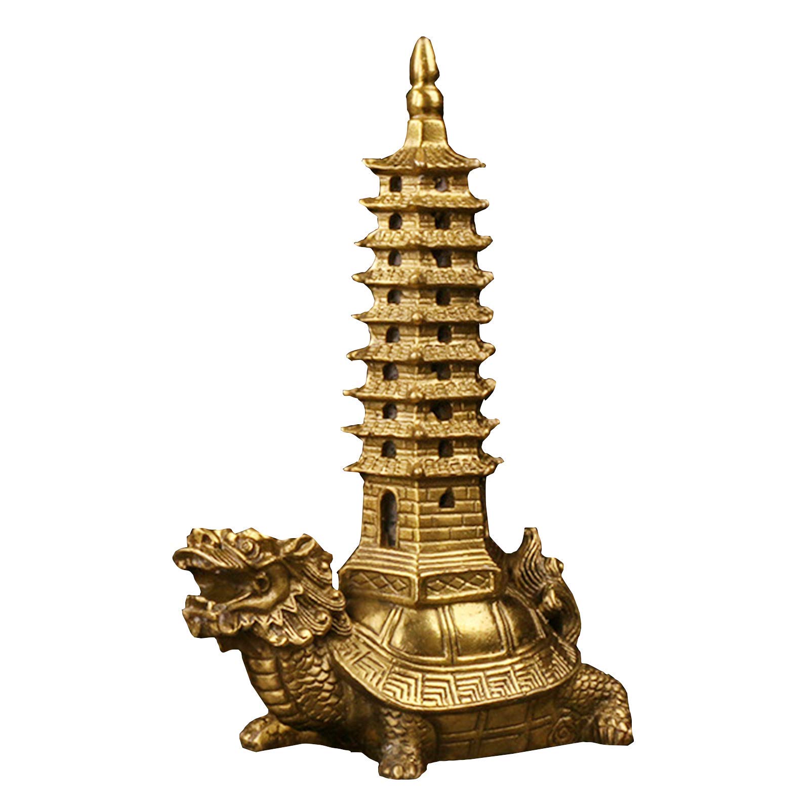 Statue de tortue dragon avec pagode Feng Shui pour bureau et decoration de maison