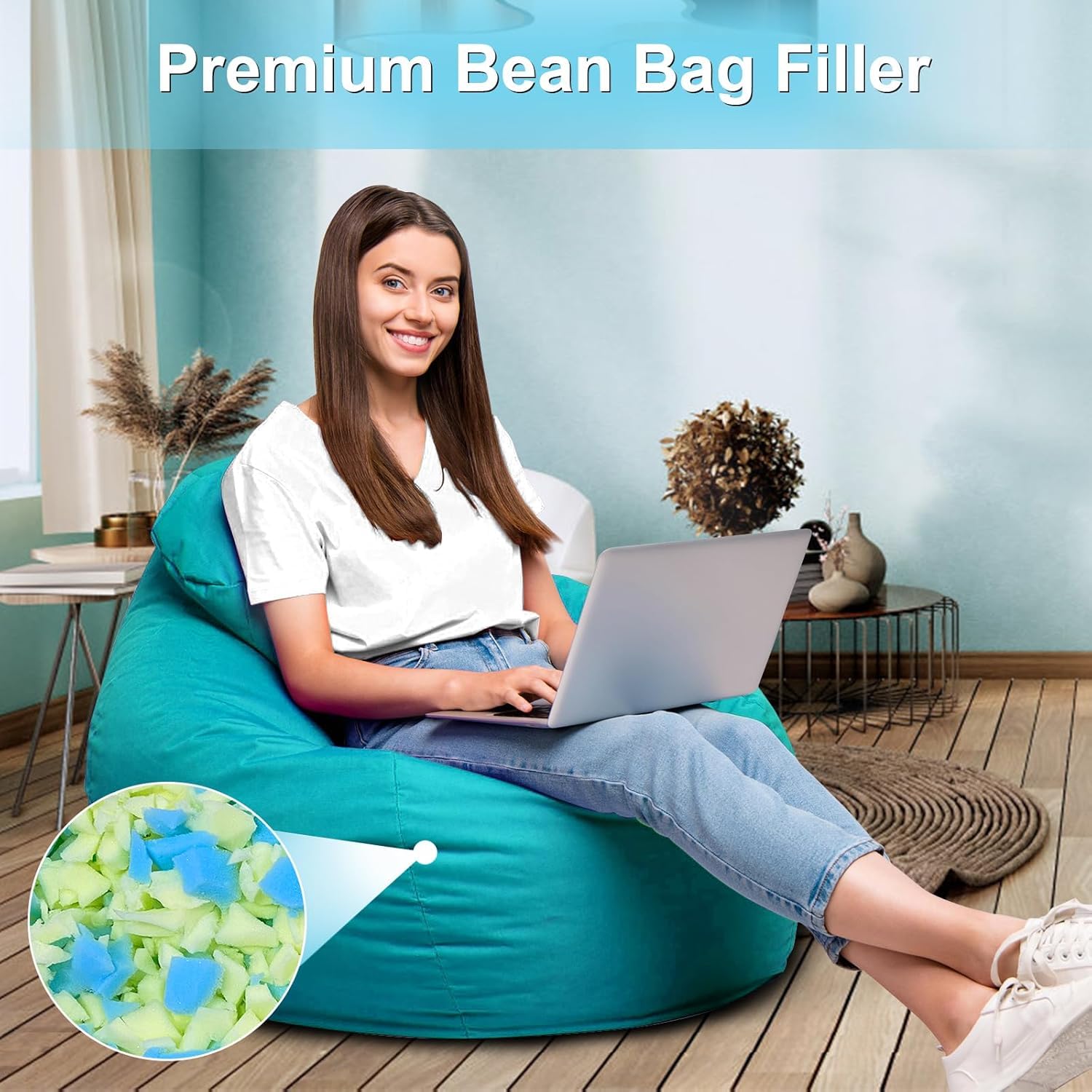 Bean Bag Filler – Shredded Memory Foam Refill with Cooling Gel, Soft & High Resilience Foam Filling for Bean Bag Chair, Couch Cushion, Pillow, Dog Bed & DIY Crafts