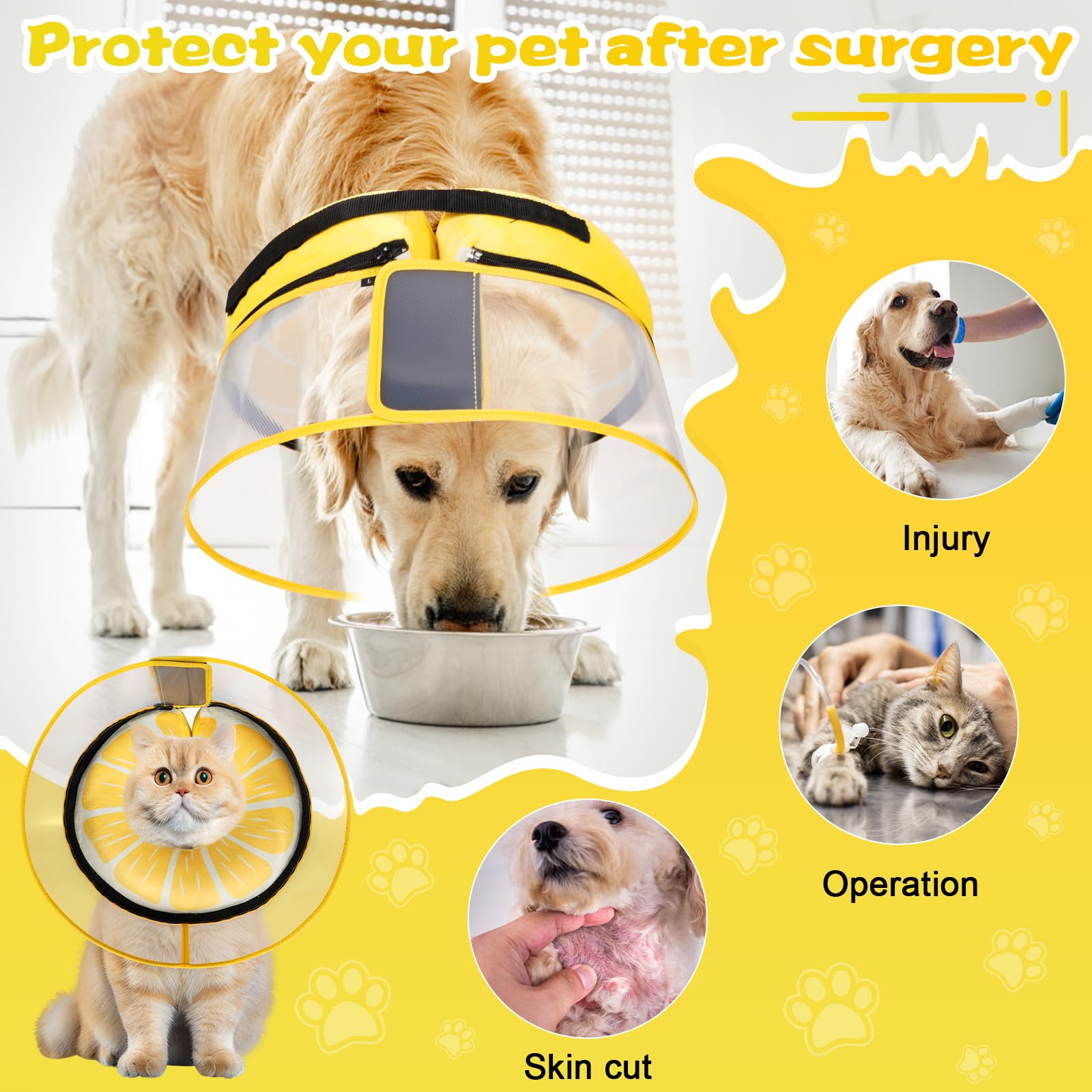 Collar de cono inflable para perros grandes, medianos y pequeños, collar de cono de recuperación suave ajustable para perros y gatos, alternativa al cono de perro después de la cirugía (hamburguesa,
