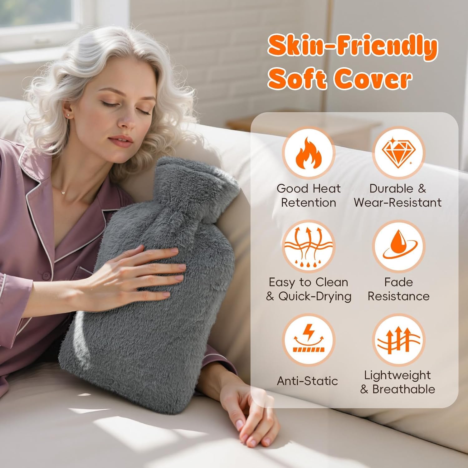 HARIHUB Hot Water Bag with Plush Fur Cover 2000ML | Medical Grade & Leak-Proof Heating Pad for Pain Relief & Cramps | Hot & Cold Compress for Neck, Back, Shoulder, Swelling, Injury & Menstrual Care (PREMIUM GRAY) 1