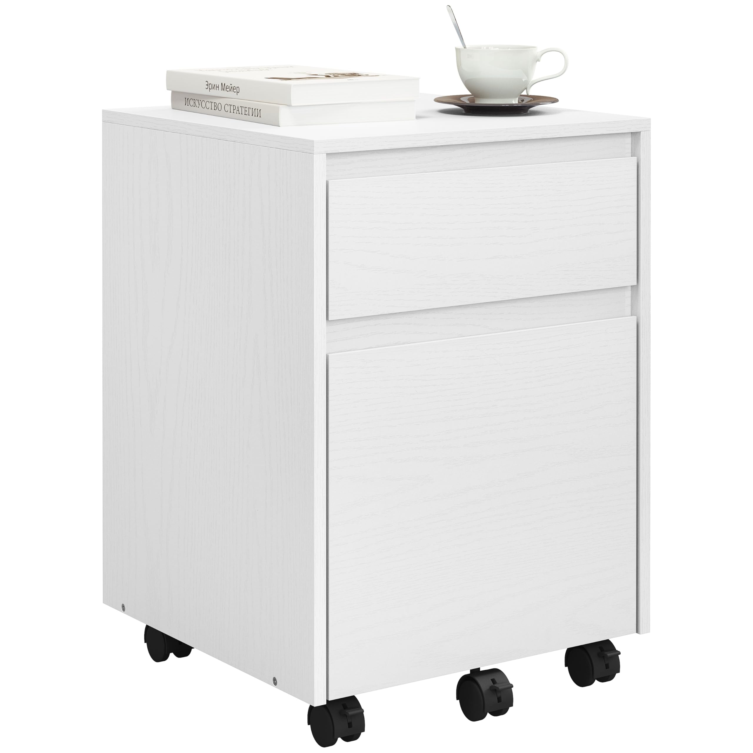 Woltu Rollcontainer, (1 St), mit 2 Schubladen, offenem Fach, Büroschrank mit Rollen, Rollschrank