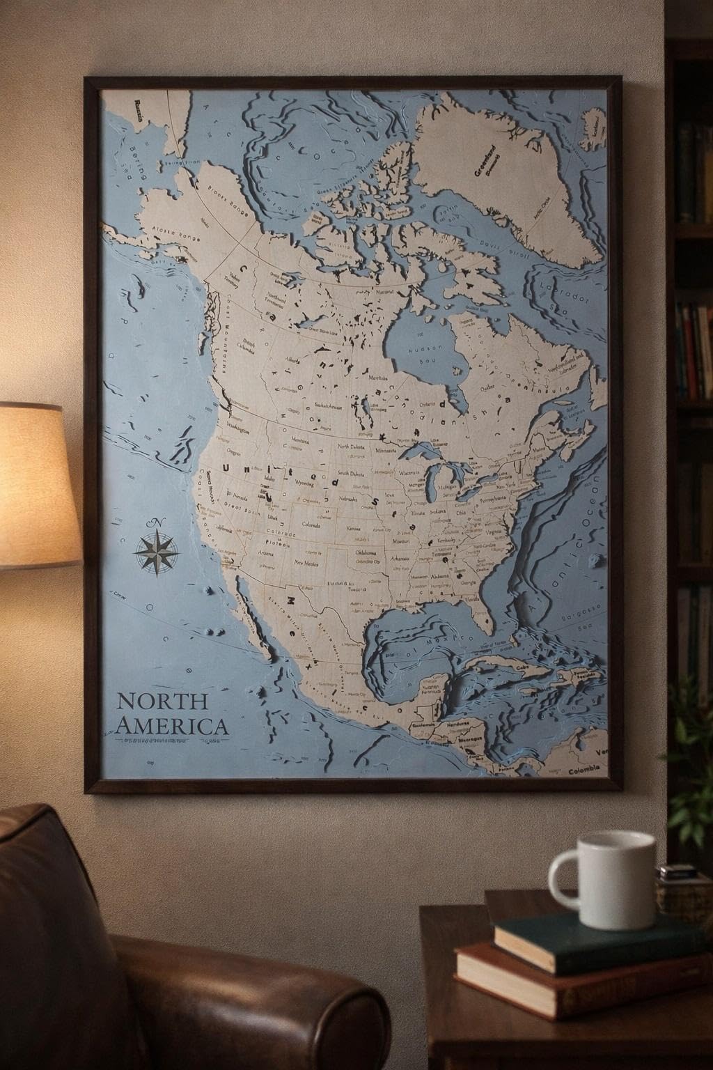 Geckoart.it - Mapa de América del Norte 3D de madera, cuadro de pared, 67 x