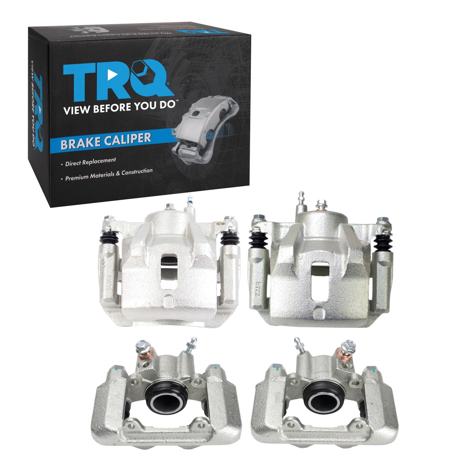 TRQ Front and Rear Brake Caliper Set Zinc Coated Brackets Compatible with 2003-2006 Pontiac Vibe 2005-2008 Toyota Matrix 2005-2006 Corolla