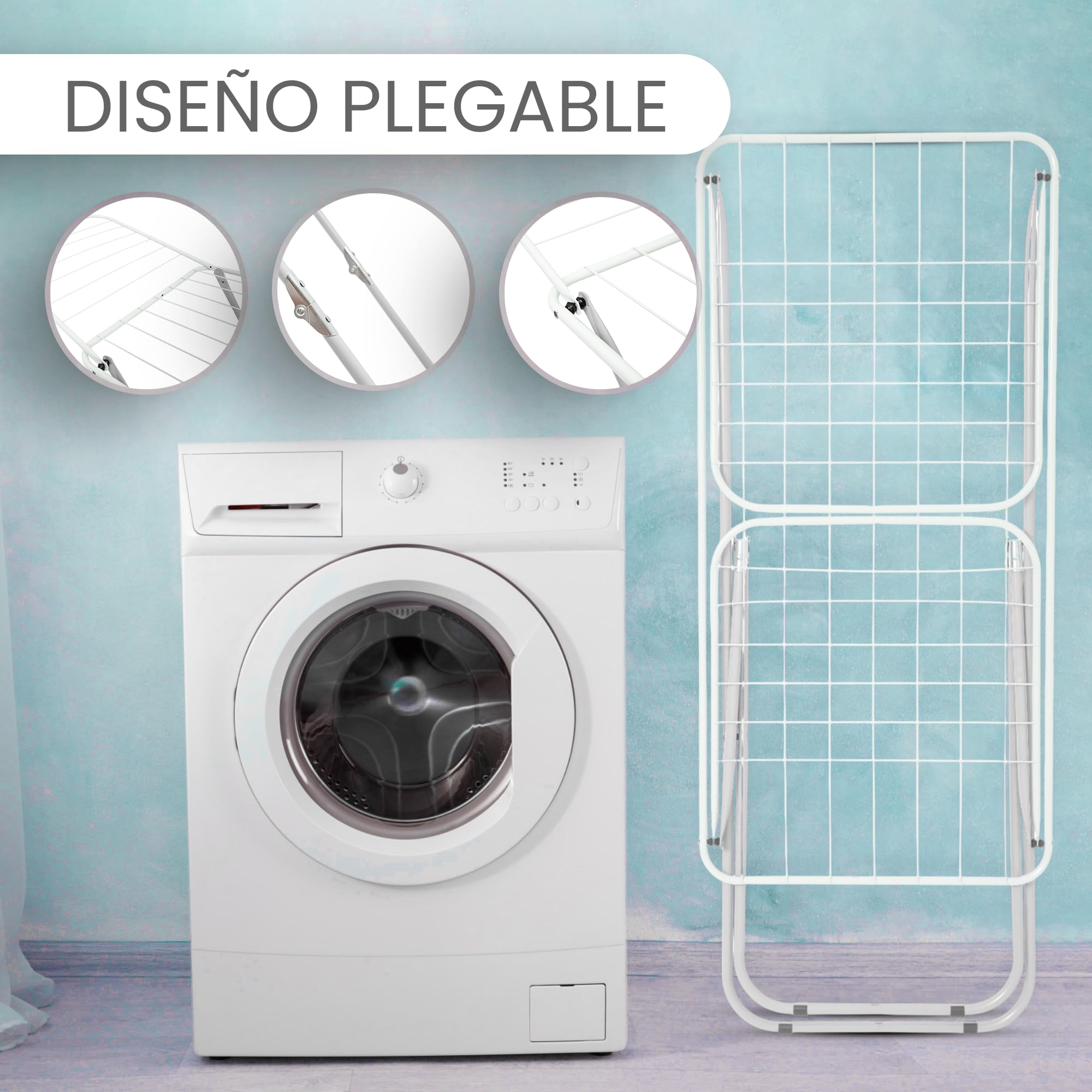 Tendedero Plegable Extensible 18m - Tenderetes de Ropa Plegables de Secado Rápido - Sisi Tendedero Plegable Hogar - Tendedero Secador de Ropa con Alas - Tenderete Extensible (Blanco)
