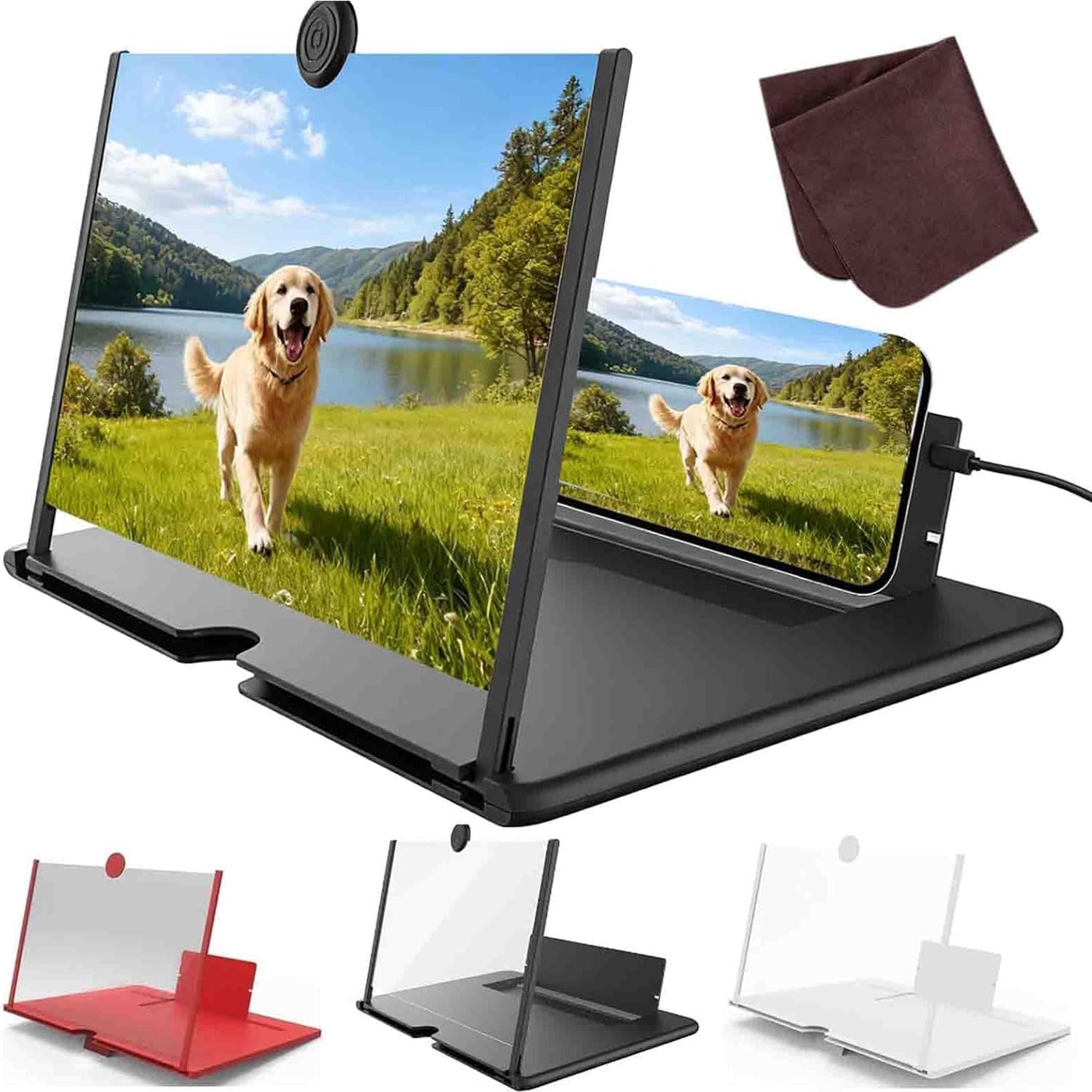Screen Magnifier 2025 Version，10/12 Inch Mobile Phone Magnifier ，Foldable Phone Stand with Screen Amplifier (Black, 10 inches)