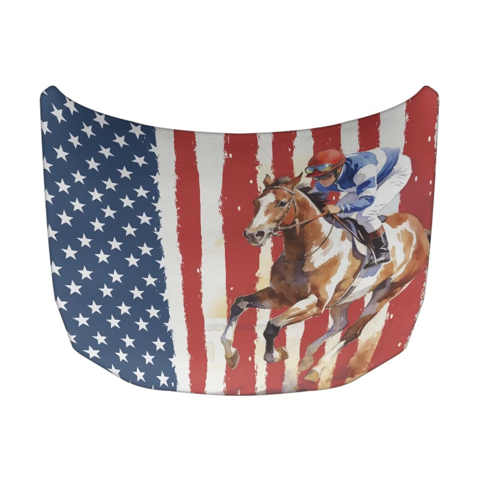 Car Hood Cover, Protector Horse and American Flag Print Stretchable Auto Hood Wraps Automotive Exterior Accessories for Compact Sedan SUV Truck