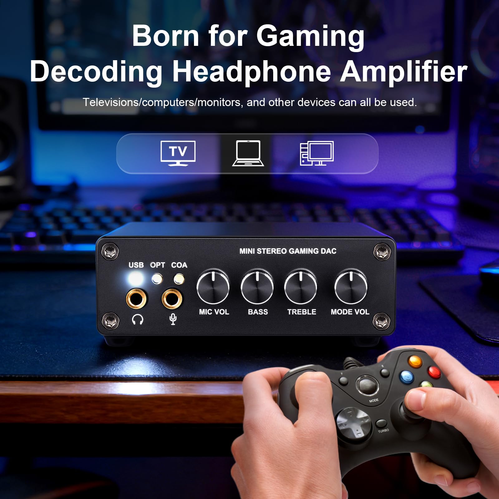 Depusheng GI2 Carte son externe USB Gaming DAC Amplificateur audio en aluminium Adaptateur audio 3,5 mm TRS RCA Sortie optique Entrée Contrôle du volume pour PC PS4 Xbox Mac Laptop