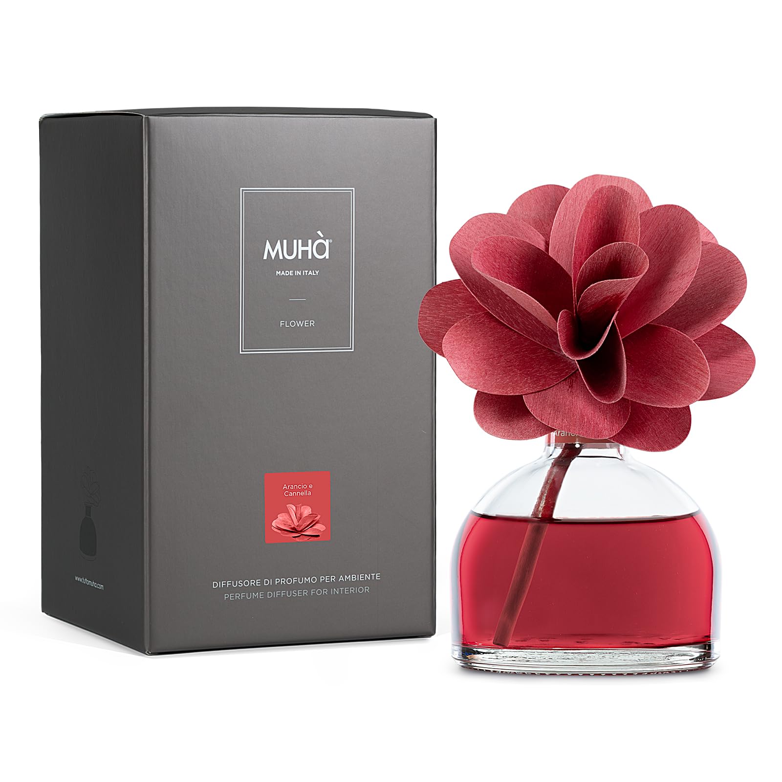 MUHA' | Flower Diffuser, zapach pomarańczy i cynamonu, dyfuzor z kwiatem z drewna brzozowego, 200 ml