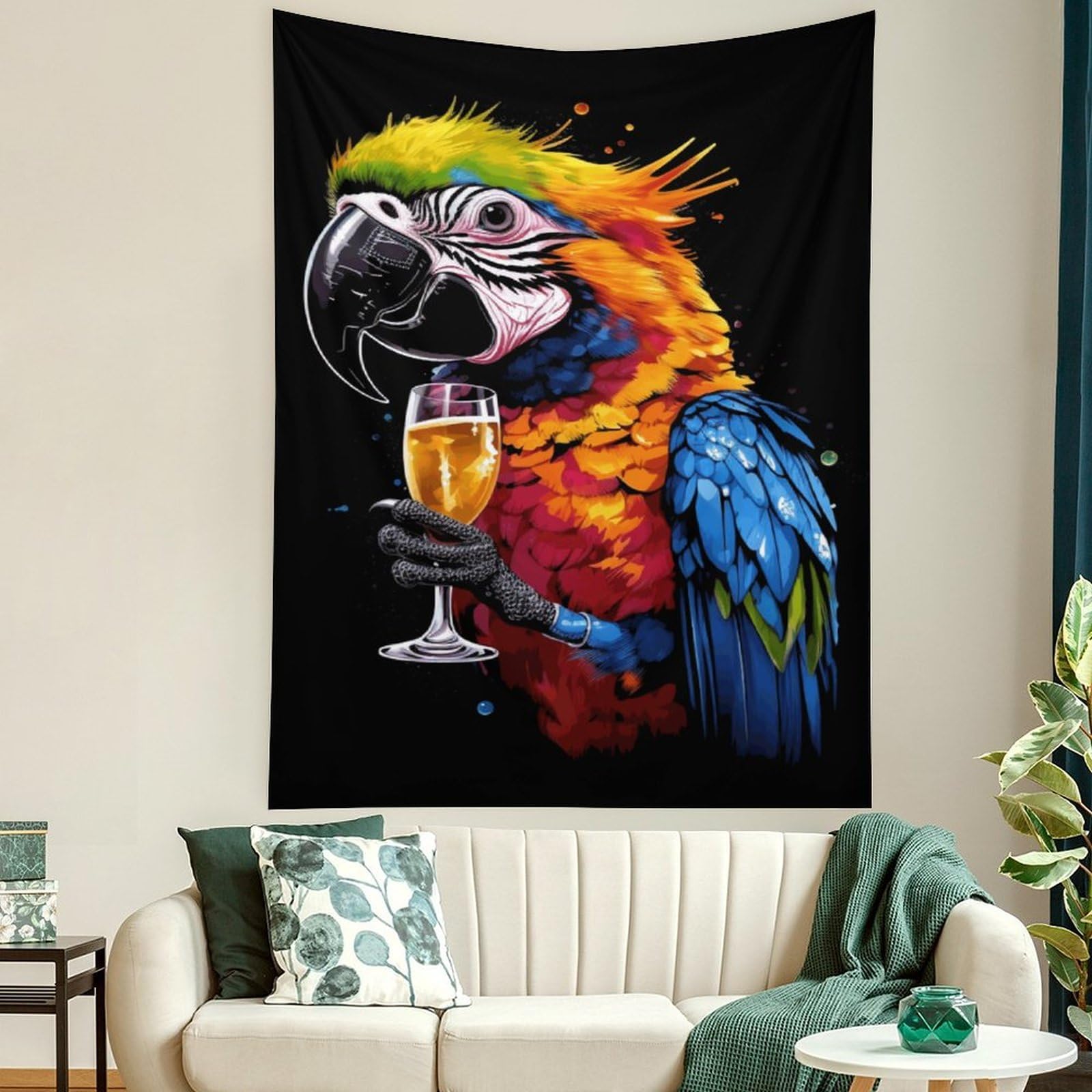 Buyidec Colorful Bird Drink Parrot Tapestry Wall Hanging Art Deco Tapestries for Bedroom Living Room Dorm 40"x60"
