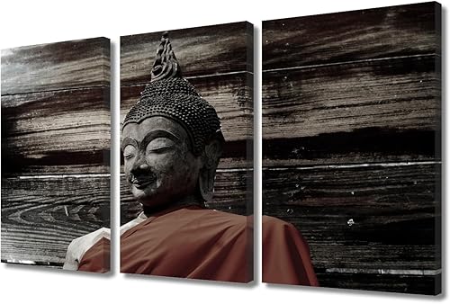 Vista 254 de TUMOVO Wall Art for Living Room Buddha Sculpture Flower Paintings Canvas Wall Art 3 Panel Wall Art Canvas Artwork Wall Decor Large Wall Decor Canvas