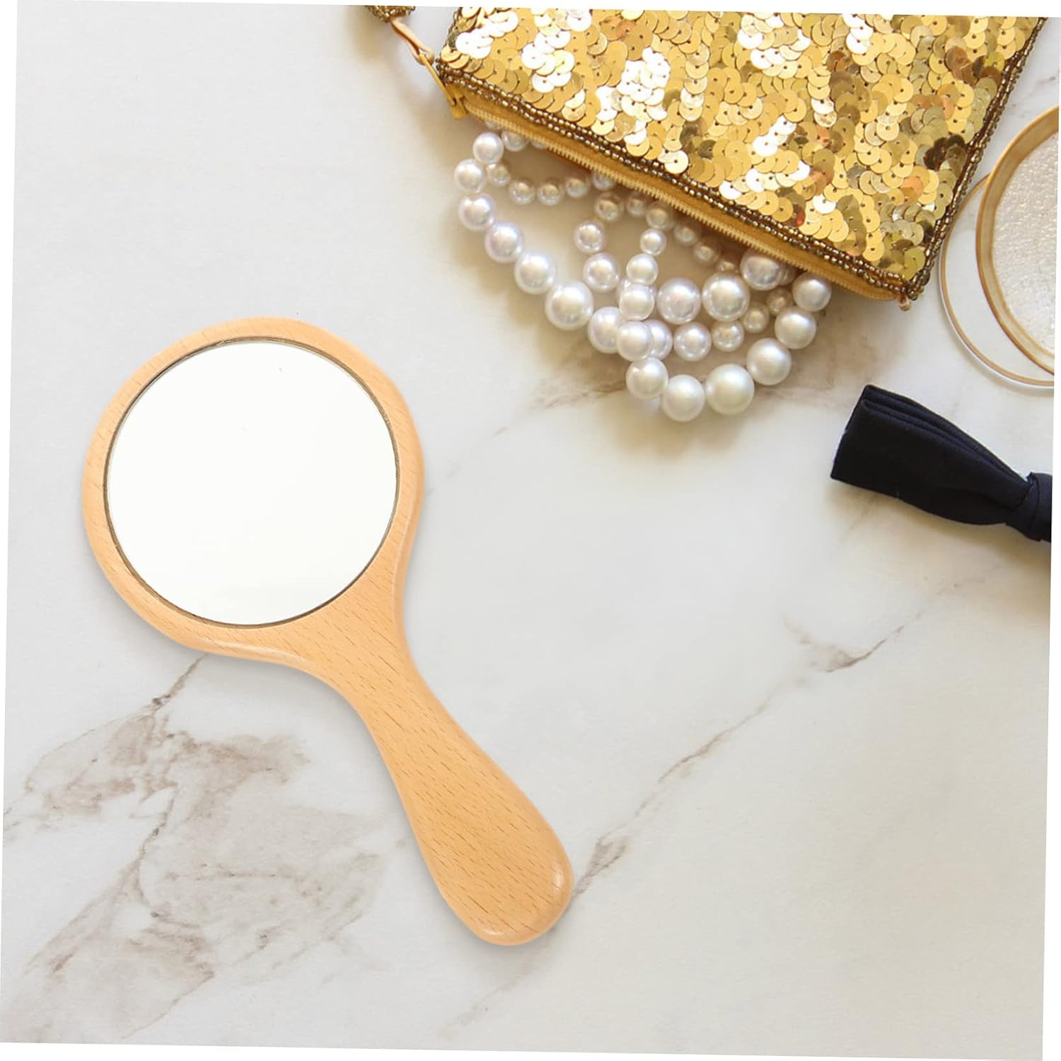 VALICLUD Portable Handheld Makeup Mirror with Wooden Handle Lightweight Compact Cosmetic Mirror for Women Travel Vanity Bedroom Bathroom Use