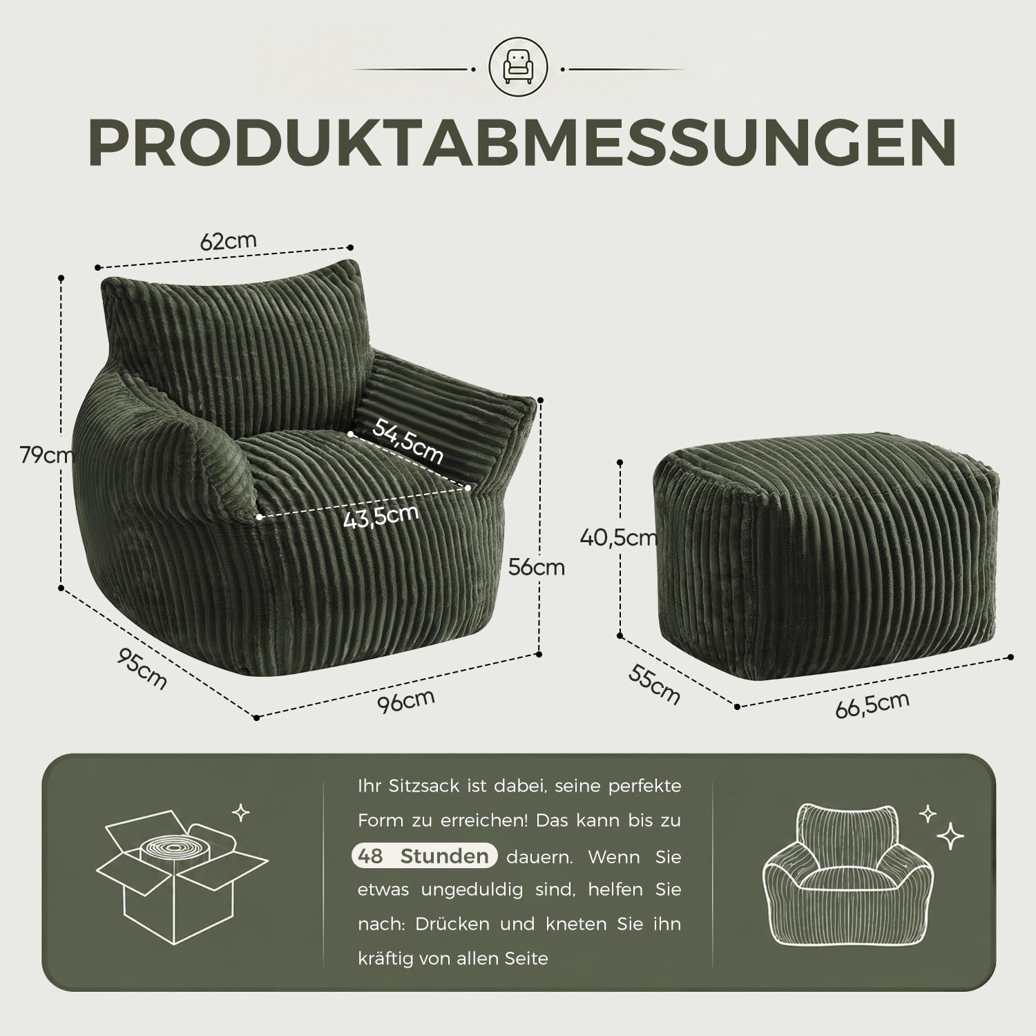 JULY'S SONG Schlafsofas Relaxsessel mit Rückenlehne und Fußstütze,Salbeigrün