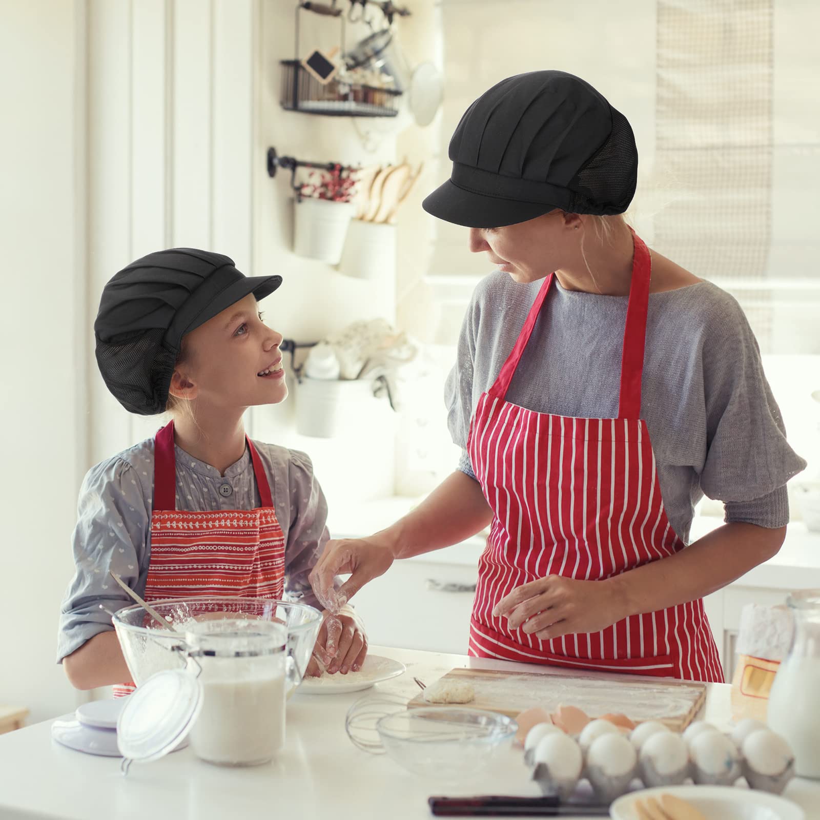 Hicarer 16 Pcs Chef Hats for Women Hair Nets Kitchen Cooking Chef Cap Adjustable Elastic Work Cap for Women Adult, Black