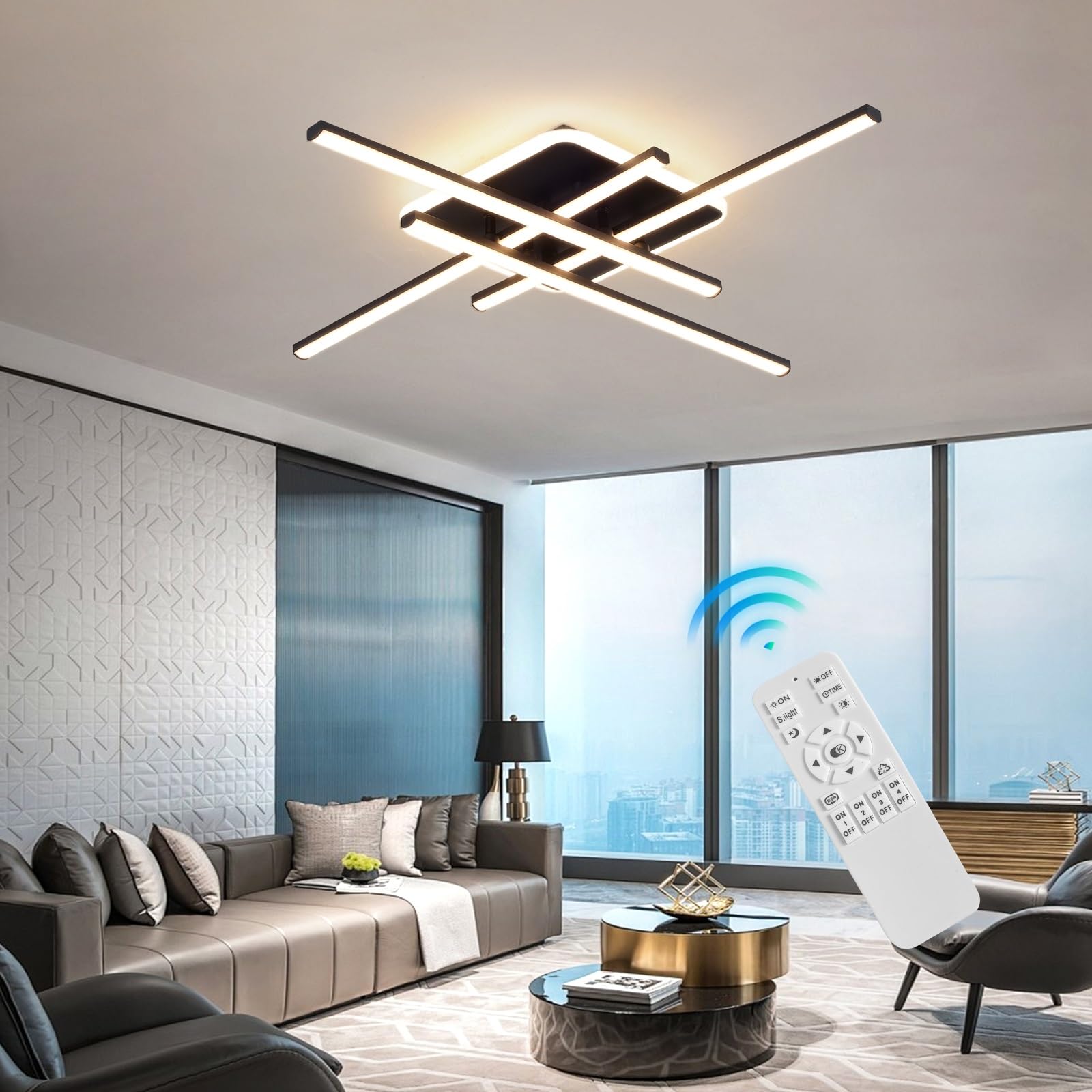 HYQJUNE LED Modern Living Room Ceiling Lights 42W Dimmable Living Room Chandelier Ceiling Lamp Creative Interior Lighting Bedroom Salon Dining Room Metallic Ceiling Light(Black)