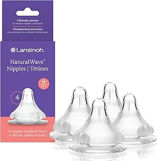 NaturalWave Baby Bottle Nipples, Medium Flow, Size M, 3+ Months, 4 Count – 100% Soft, Durable Silicone, Made Without BPA BPS, Anti-Colic, Supports Baby’s Developing Mouth and Teeth