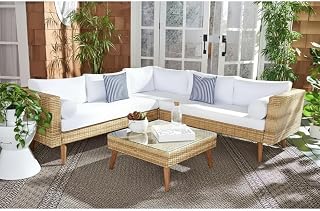 LOCCUS 3-Piece Outdoor L-Shaped Rattan Sofa Set, Wicker Patio Conversation Furniture with Cushions & Center Table for Gard... Price In India