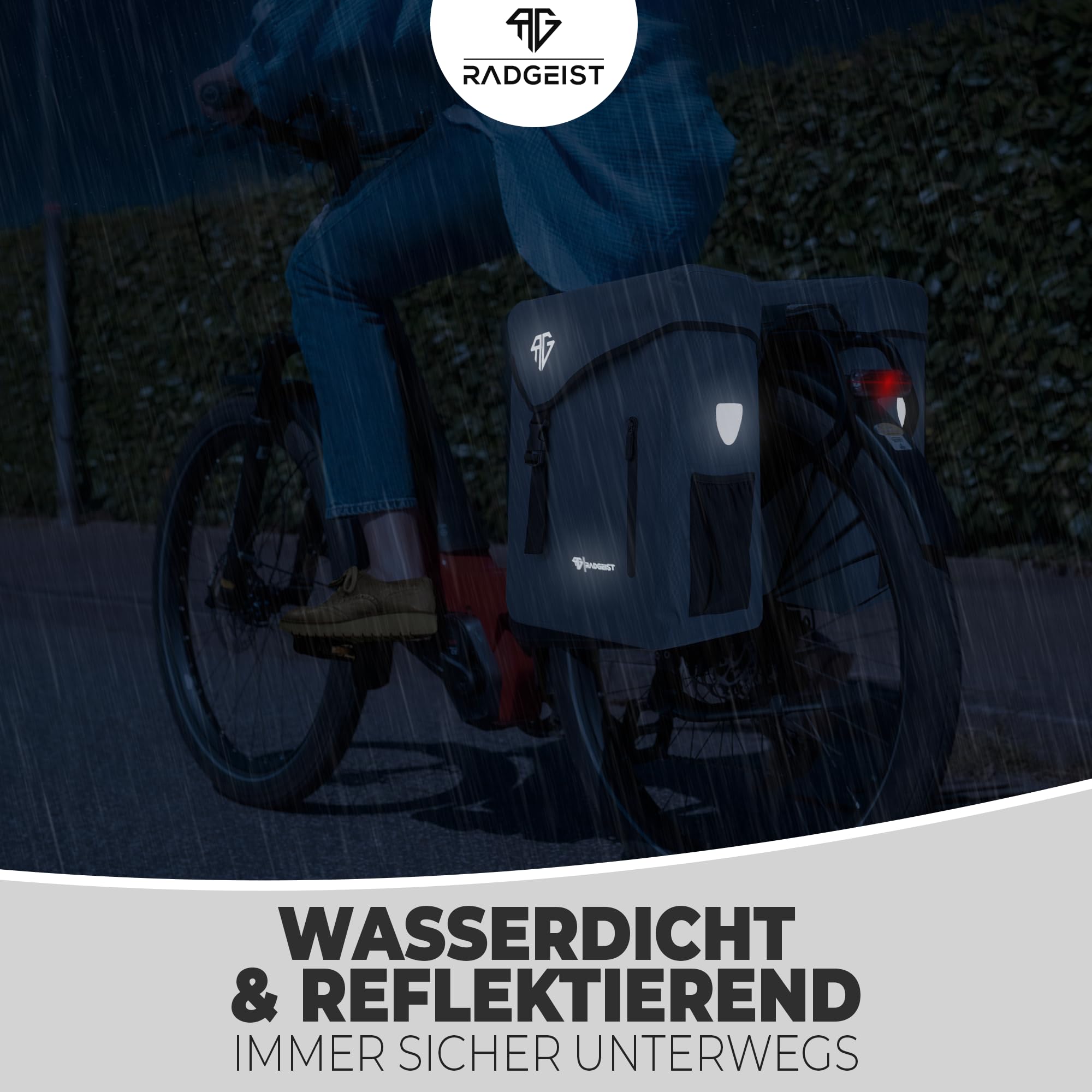 RADGEIST Borsa per portapacchi per bicicletta, 100% impermeabile, doppia borsa per bicicletta, 50 litri, doppia borsa per portapacchi con fissaggio semplice (grigio)