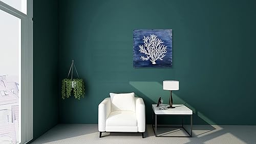 Miniatura 6 de Yihui Arts Lienzo náutico pintado a mano, pintura costera azul marino y blanco, arte abstracto moderno de árbol para sala de estar, dormitorio,