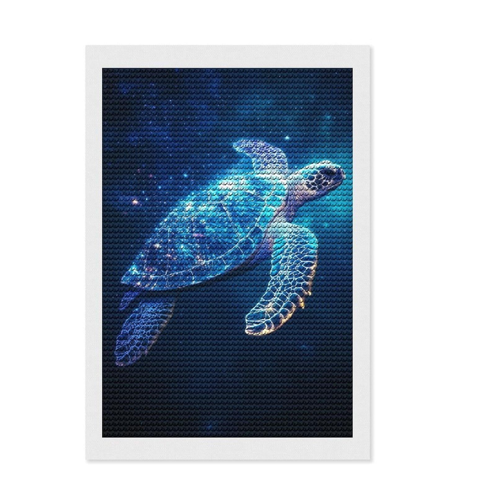 Junmoney Cosmic Sea Turtle DIY Diamond Art Canvas Kit 8"x12", Easy to Enjoy, Adhesive Canvas, Aesthetic Room Decor, Thoughtful Handmade Gift