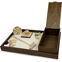 Wooden Zen Garden with Accessories Box | White Sand with Rake & Accessories | Minimalist Decor Gift for Relaxation | Great for Storing Tools and Other Items