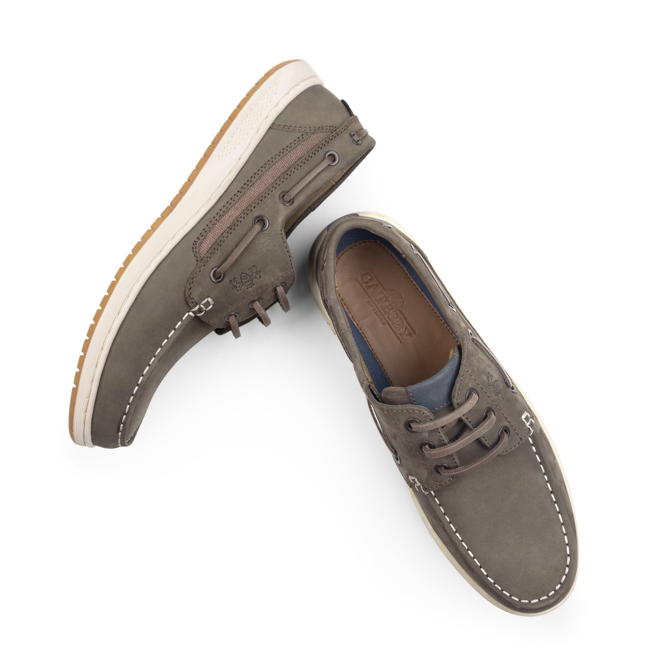 Catesby Harvard Chaussures bateau en cuir pour homme - Légères et décontractées - Mocassins d'été à enfiler - Semelle antidérapante, marron, 46 EU