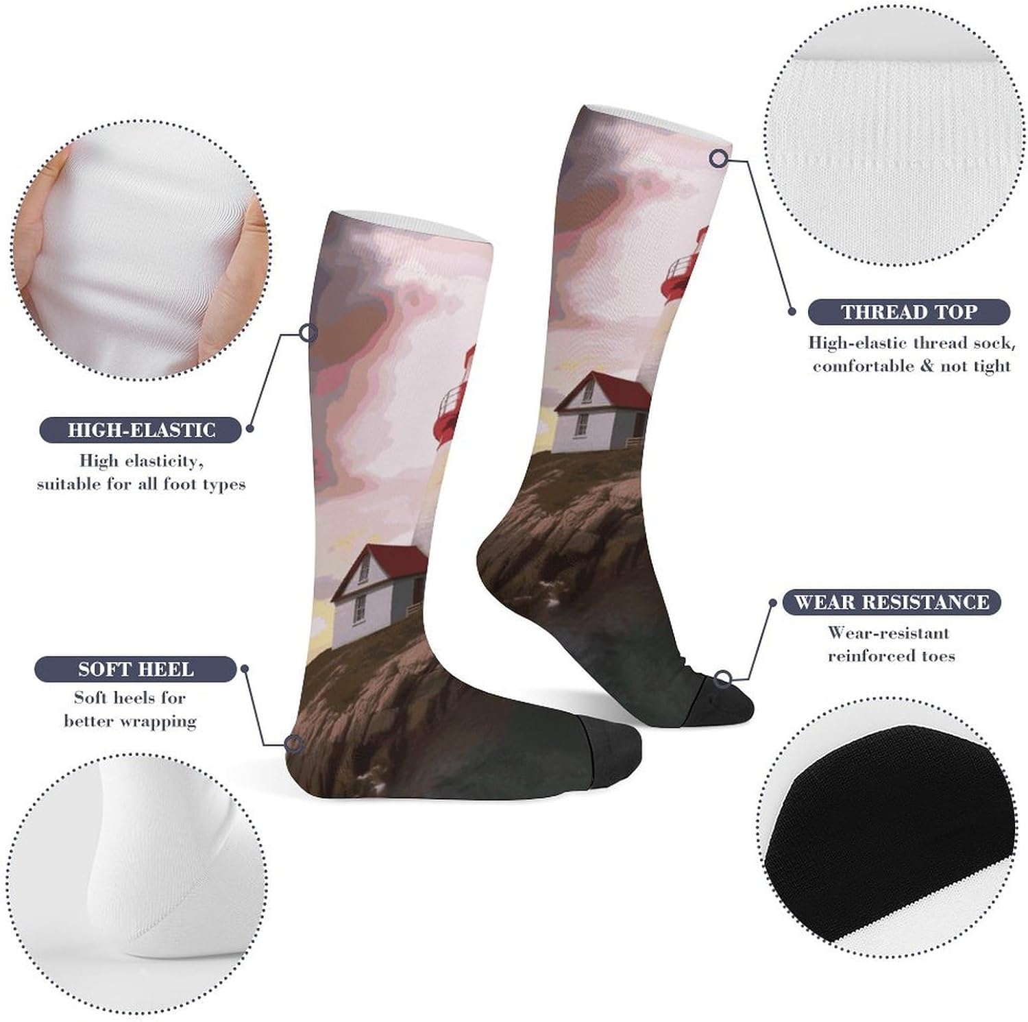 Lighthouse Compression Socks for Women Men Comfort Over The Calf Socks Moisture Wicking Breathable Athletic Sock
