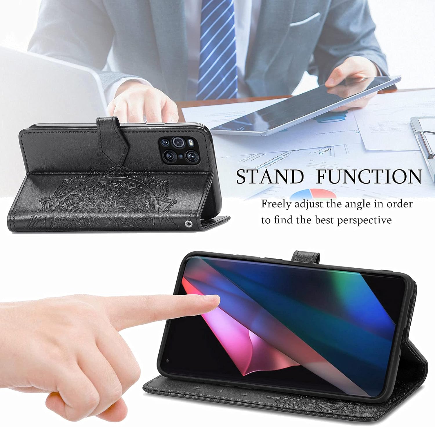 OPPO A72 Leather Case, Slim Premium PU Flip Wallet Cover Mandala