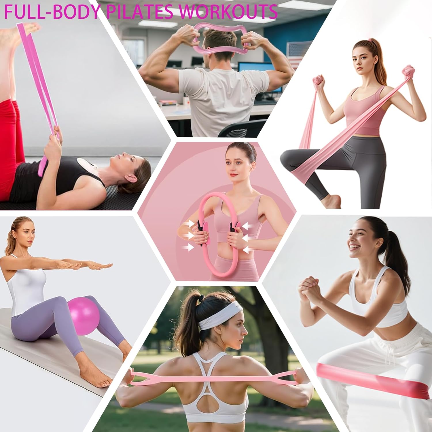 17 Pcs Pilates Equipment,Pilates Set,Women at Home Pilates kit,Pink Pilates Ring and Ball Set Pilates Socks, Jump Rope,5 Resistance Bands Compact Toning and Fitness Essentials Starter Set Accessories - Image 2