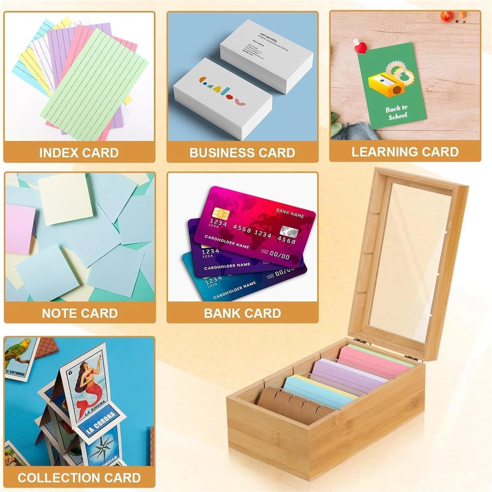 Lot de 2 boîtes de rangement de bureau pour notes adhésives en bois avec séparateurs pour cartes d'index de 7,6 x 12,7 cm pour économiser de l'espace