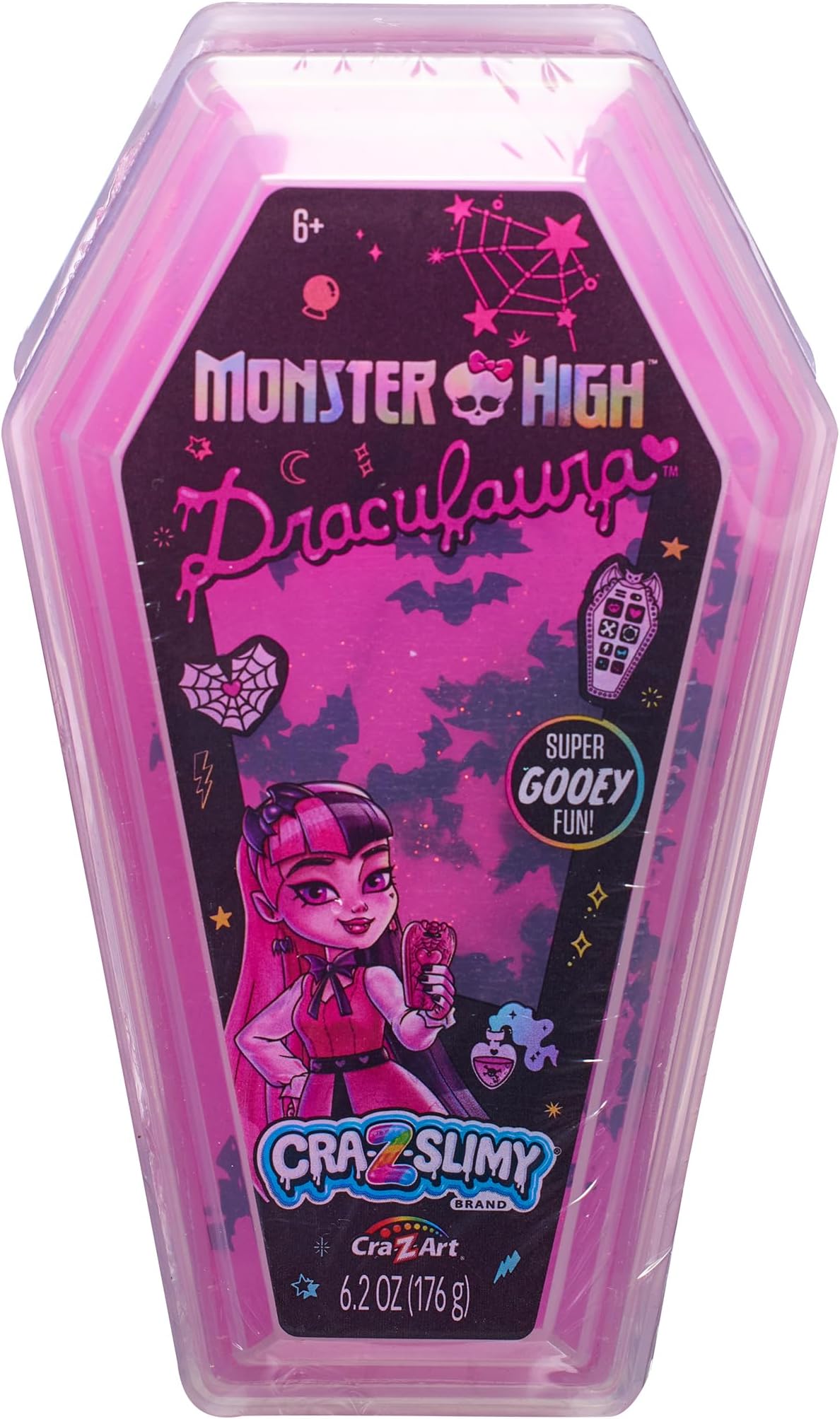 Cra-Z-Art 72221 CRA-Z Draculaura Coffin Slimy Pre Made Slime Themed add ins Official Monster High Merchandise ASMR Sensory Toys, Multicolour