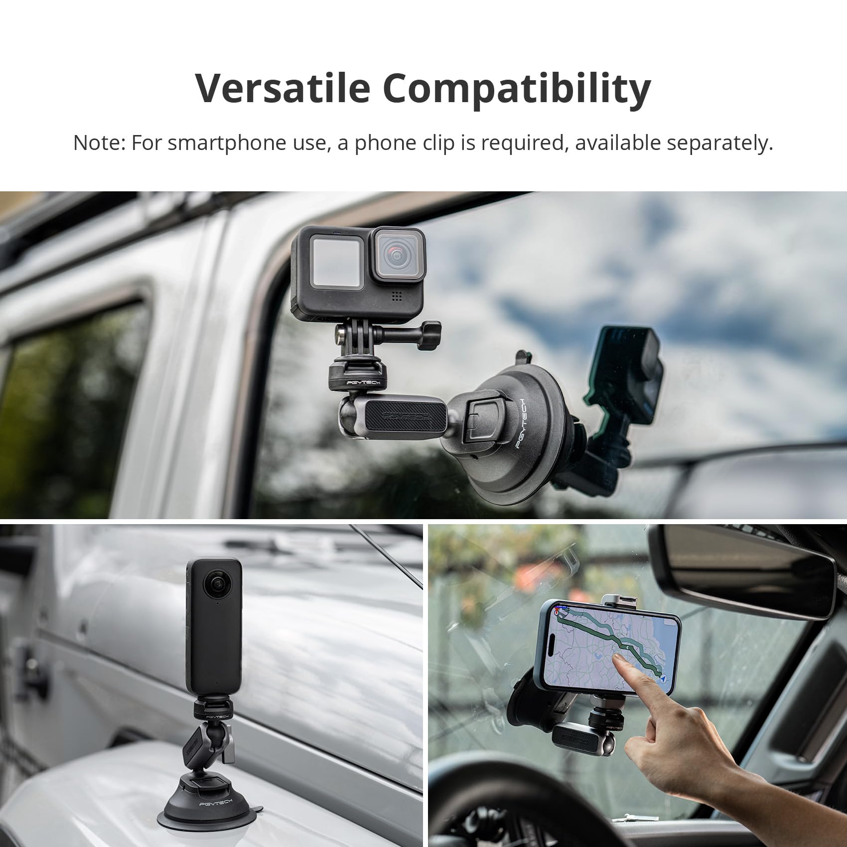 PGYTECH CapLock Support à Ventouse pour DJI OSMO 360/Action 6/Pocket 4/3, Suction Cup pour Gopro Hero 13/12/11, Action Caméra Accessoire pour Insta360 Ace Pro 2/X5/One RS avec Filetage 1/4"-20