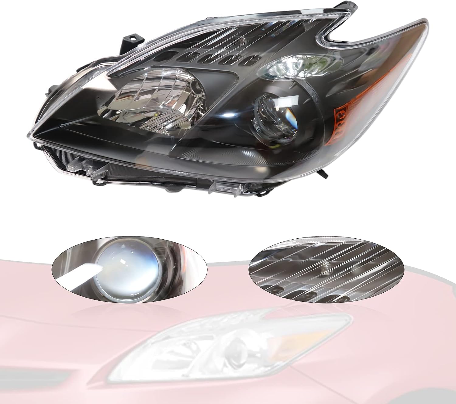 LYNICESHOP Front Headlight, Clear Headlight for Toyota Prius 2010 2011 Halogen Assembly Headlights, Assembly Replacement Factory Headlamp (Driver Side)