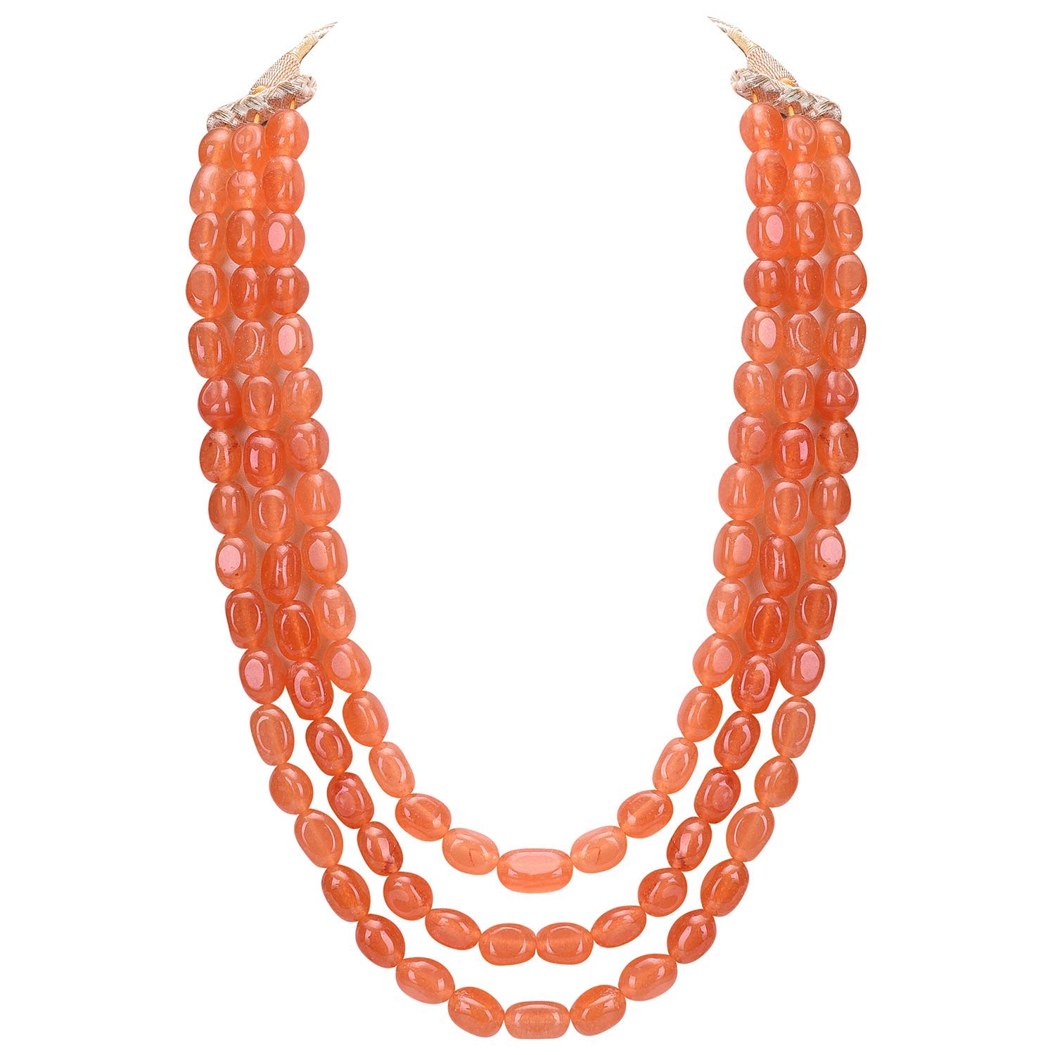 Manbhar Gems Semi Precious Gemstone Orange Silk Thread Big Beads Onyx Necklace with Earring Classic 3 Layer Royal Look for Girl and Women Orange Mala Fashion Jewellery (B088NXD6YC) Amazon Price History, Amazon Price Tracker