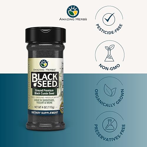 Miniatura 4 de Amazing Herbs Semillas de comino negro molido de primera calidad Nigella Sativa finamente molidas sin gluten sin OMG apoya la función cardiovascular