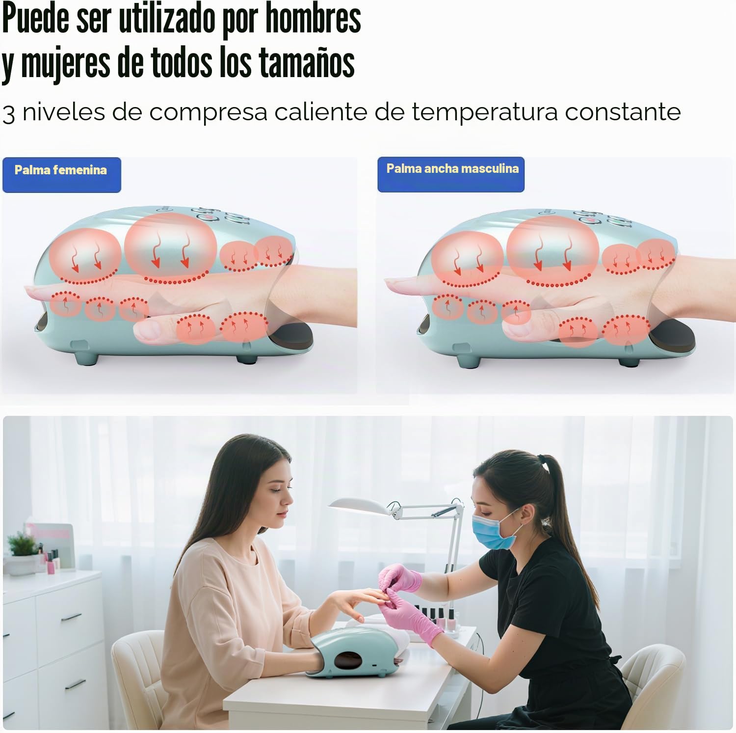 cotsoco Masajeador de manos – 3 tamaños de masaje, masajeador de manos inalámbrico con calor y compresión para artritis y túnel carpiano, regalo para hombres, mujeres, amigos de la familia, relajación