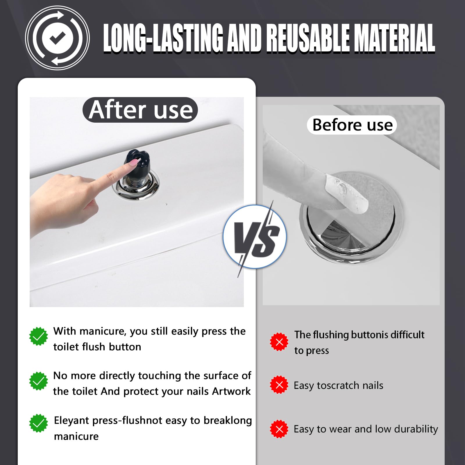 2pcs Diamond Shaped Toilet Button Pusher, Toilet Accessories Flush Tank, Drawer Handle for Bedroom Kitchen(Black) - Image 4