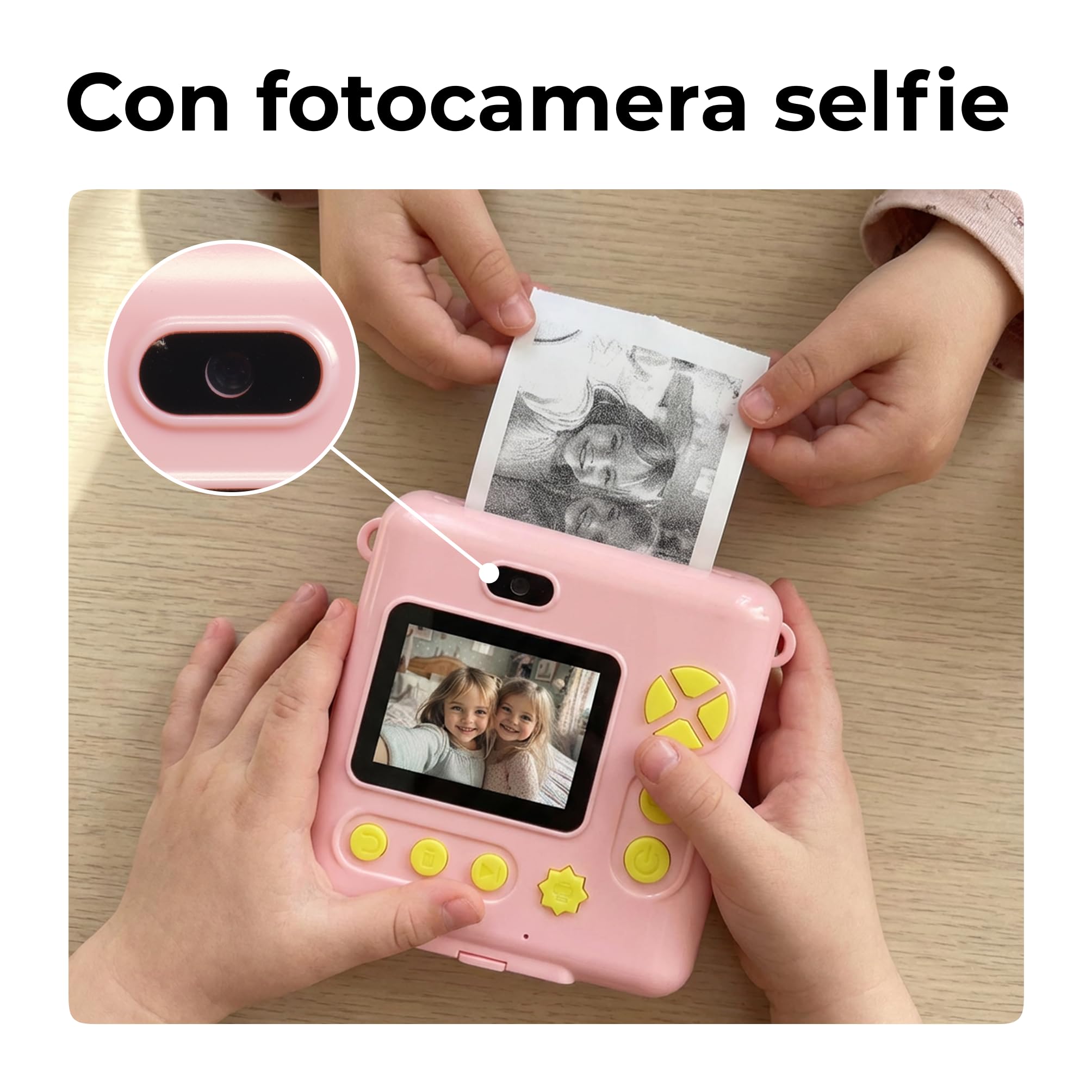 Denver KPC-1363RO Fotocamera Istantanea per Bambini con Stampa Termica, 20MP, Video Full HD 1080p, Schermo LCD 2”, Cover in Silicone, Rosa