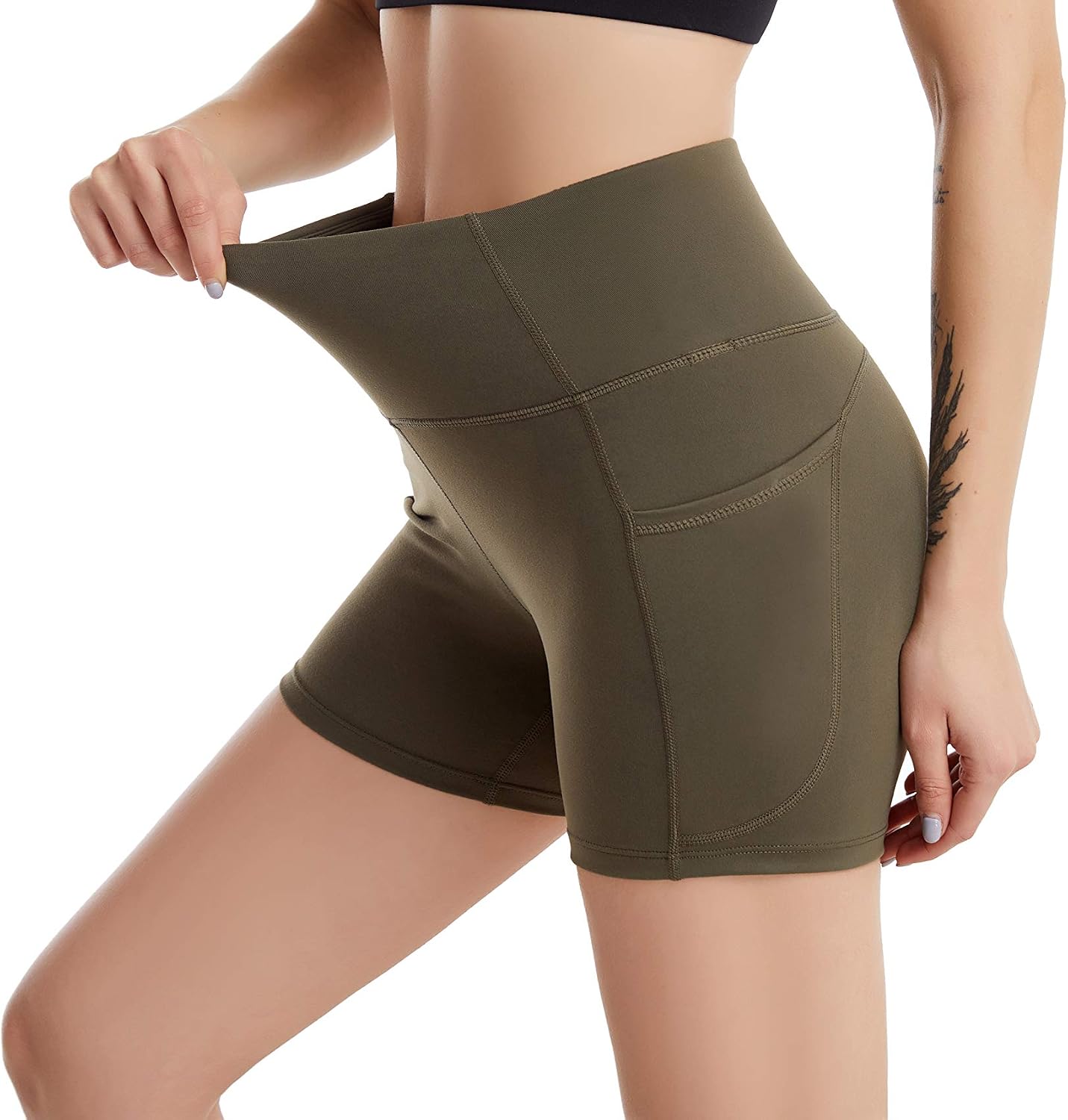 UBFEN Spandex Leggings with 3 Pockets for Women High Waisted Compression Yoga Shorts