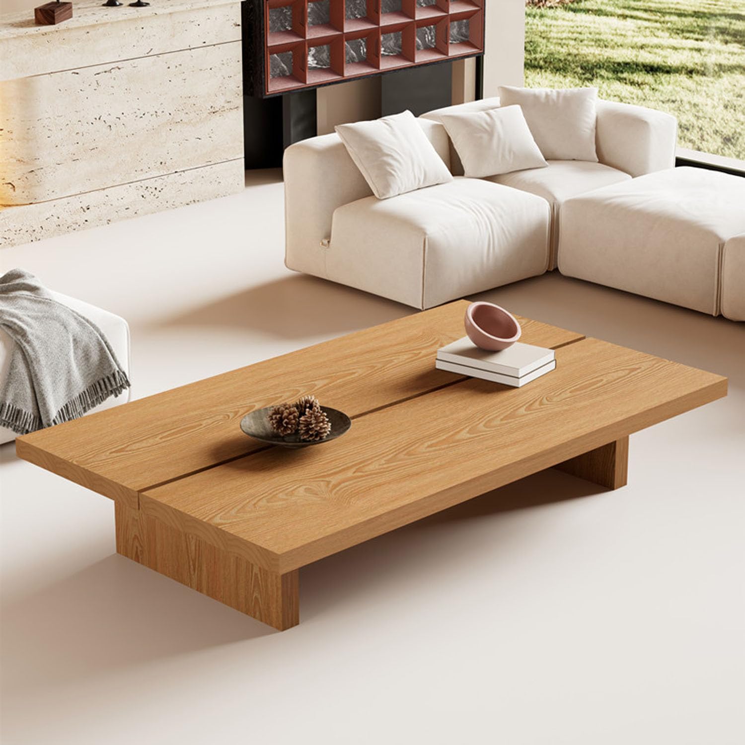 週末値下げ！WTW MARVERICKS COFFEE TABLE Modern Sled Solid Wood Coffee Table in Pine Wood, Wabi-sabi Style