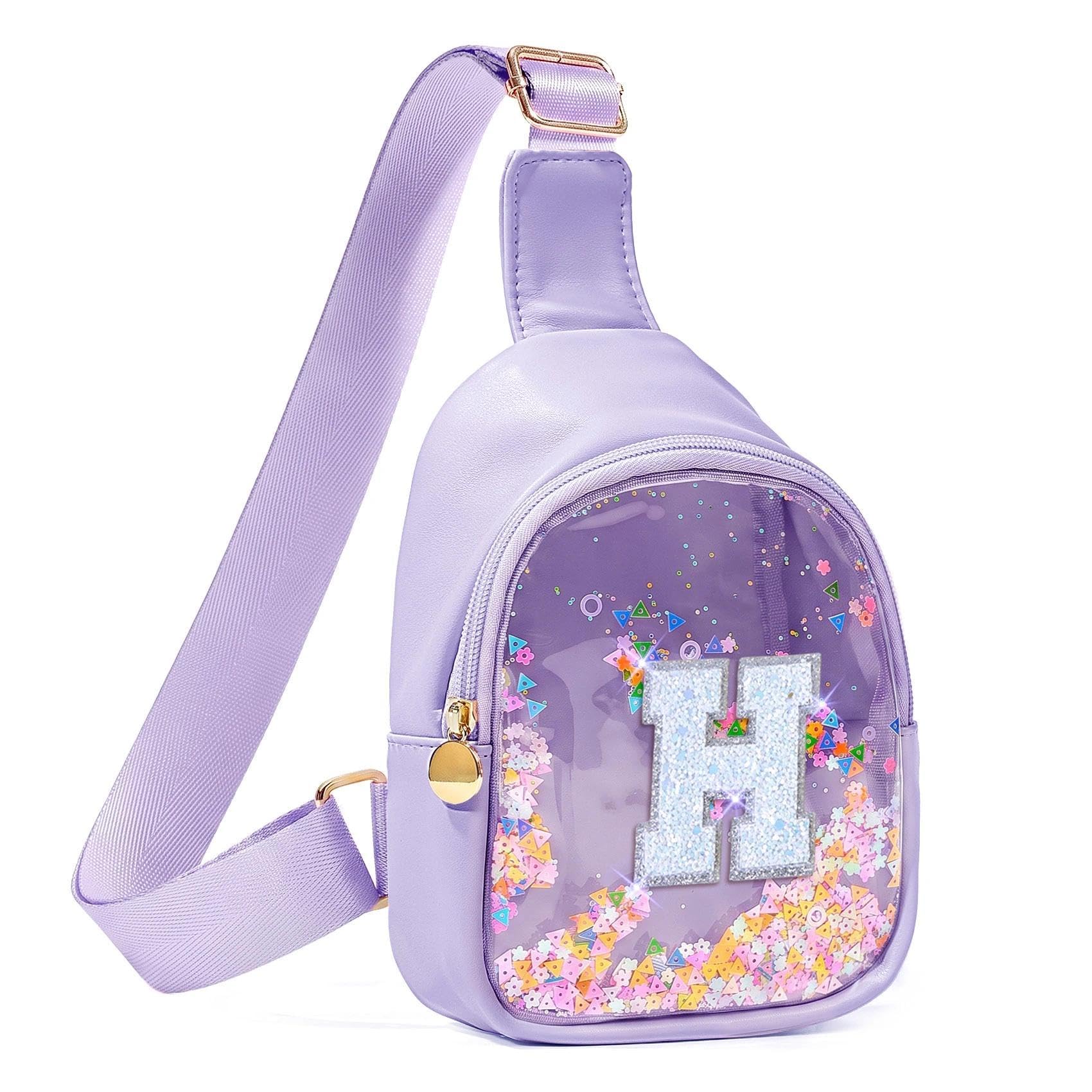 COSHAYSOO Purple Birthday Christmas Basket Stuffers Valentines Day Gifts for Toddler Girls, Little Girl Purse 2 3 4 5 6 7 Year Old Kids Sling Bag Initial Crossbody Pouch Initial Letter H