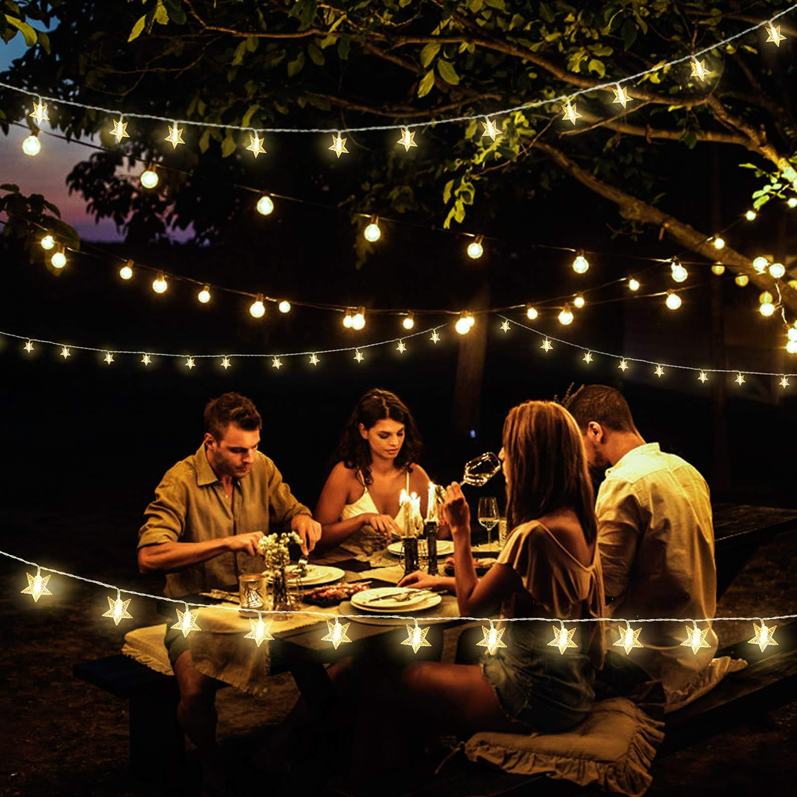 AceList Gzero - Guirnalda de 40 luces LED originales de luna Mini Star para patio, jardín, jardín, vacaciones, hogar, boda, fiesta del día de la madre y decoración navideña (luz blanca cálida)