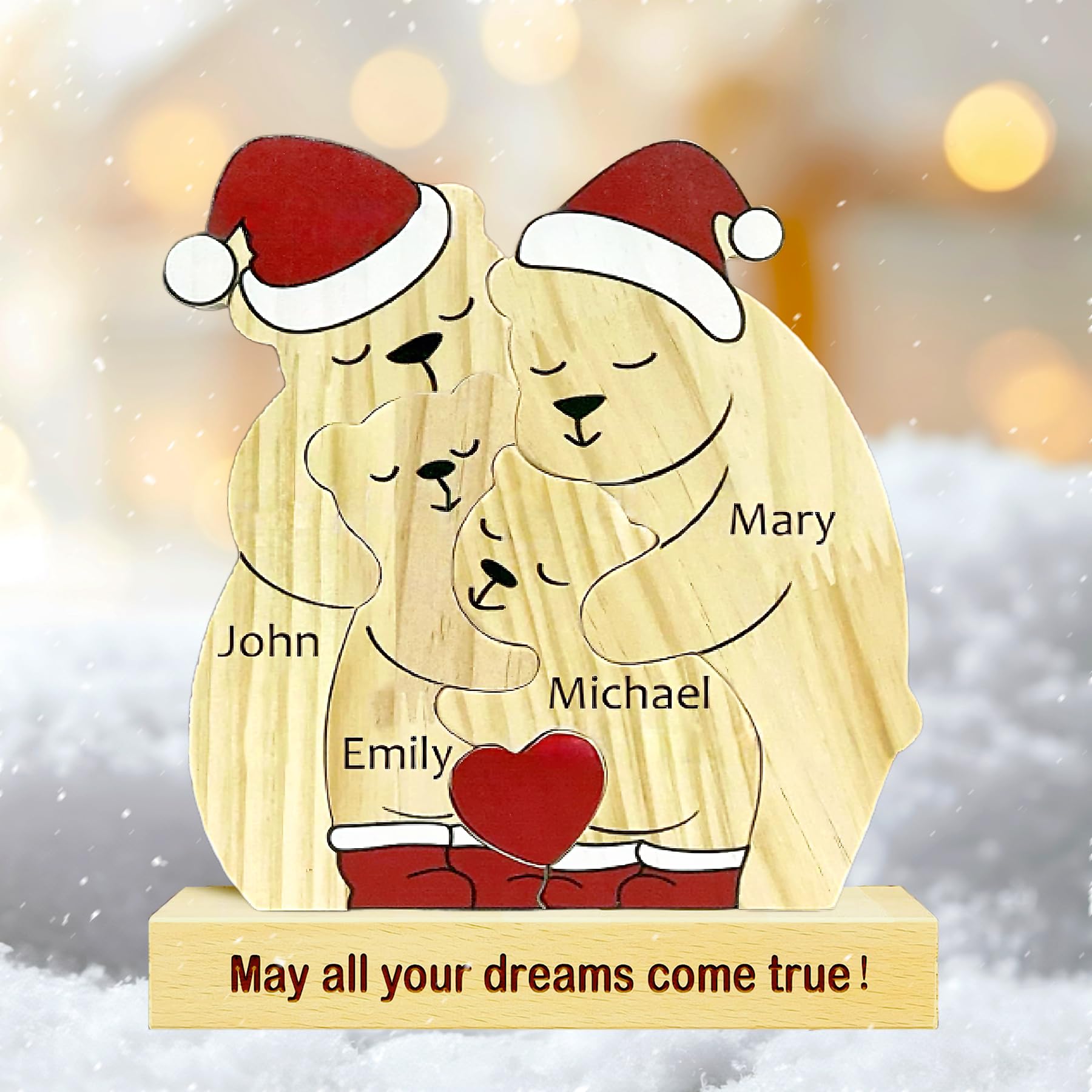 Personalized Wooden Bear Puzzle with 2-8 Family Name, Custom Name Wooden Bear Family Puzzle, for Mother's Day, Father's Day, Christmas, House Warming Gifts, Birthdays Anniversary (H)