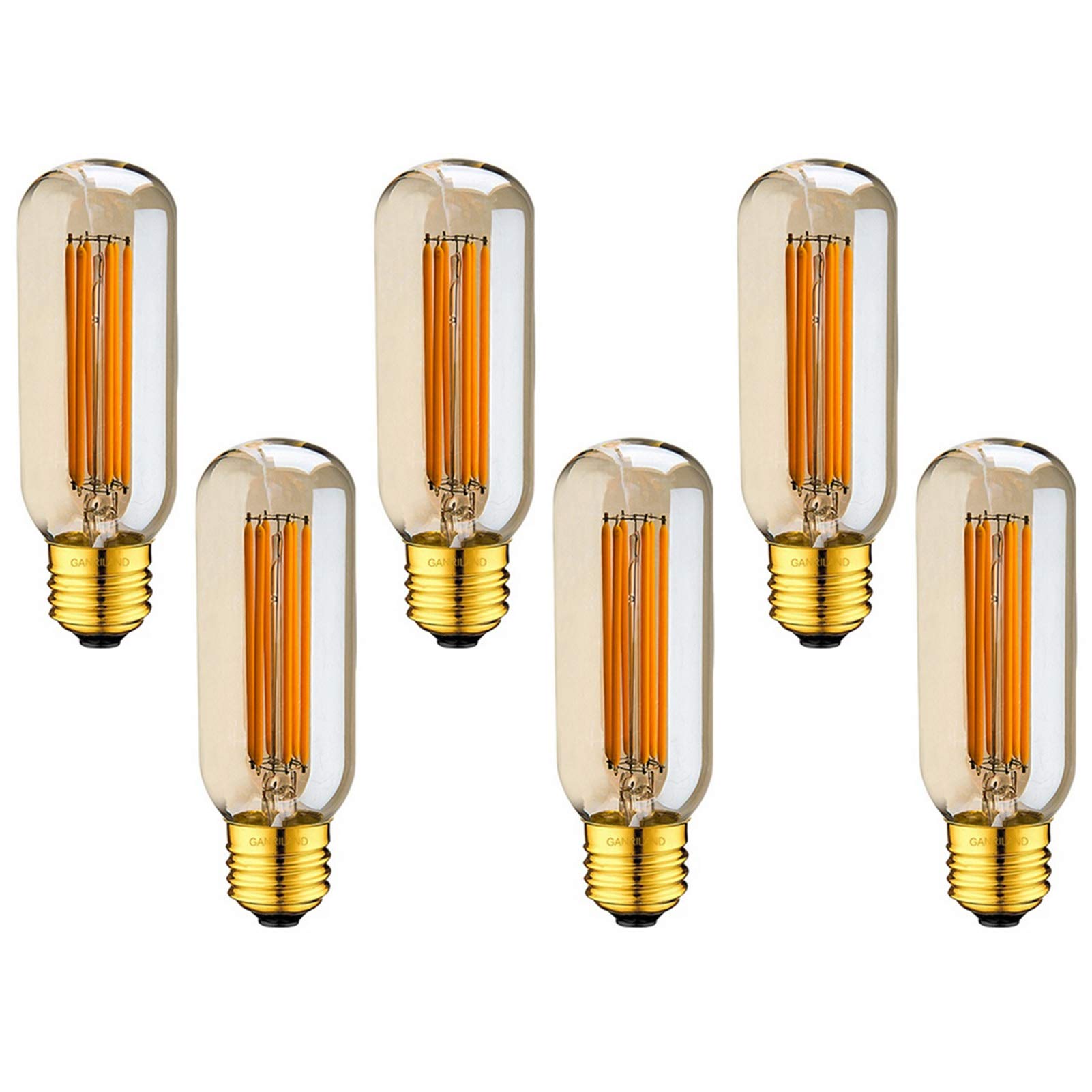 Ampoule tubulaire LED E26 6W 2200k jaune chaud, style Edison antique, verre brun T45, ampoules à filament LED à intensité variable, 360 degrés ; Angle faisceau, paquet 6