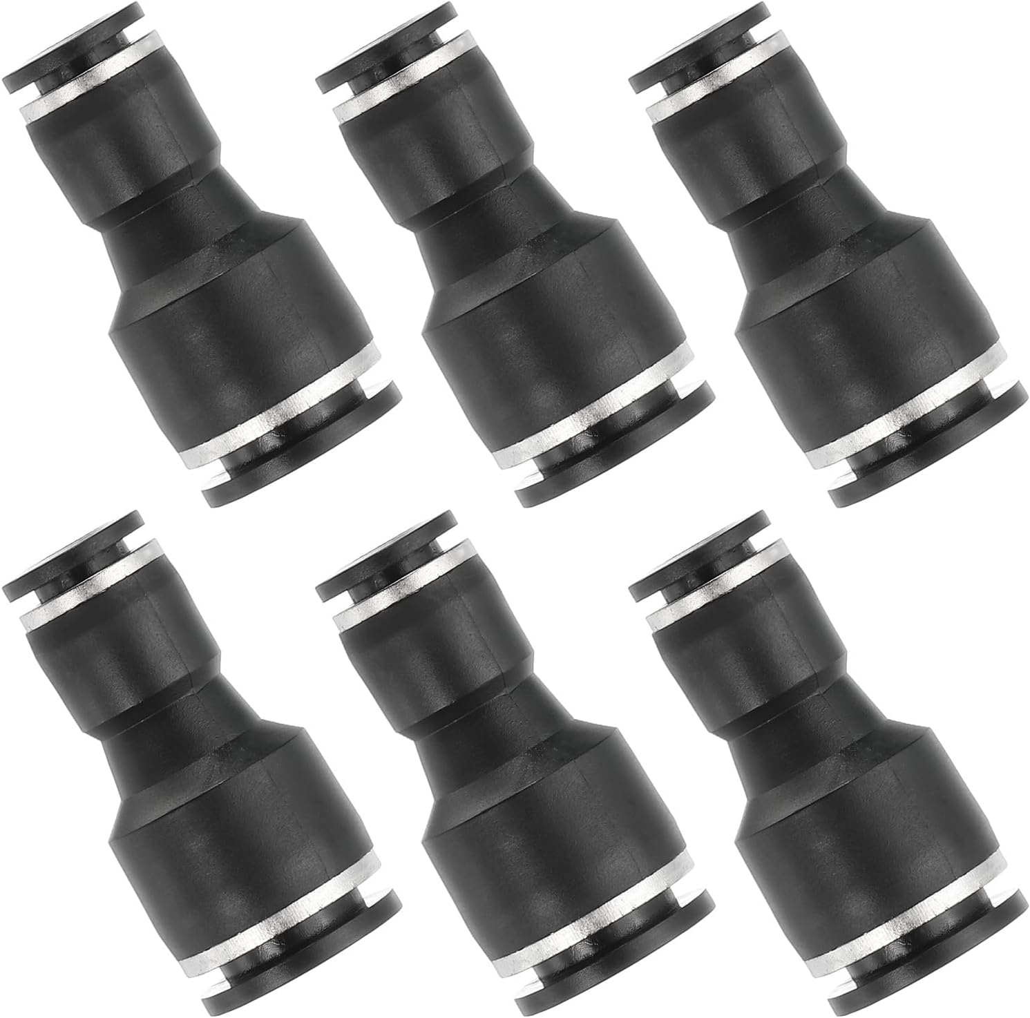 PATIKIL 6 Pcs Straight Union Push to Connect Fitting, 1/4" x 3/8" OD Tube Reducer Connector Quick Push Lock Adapter Air Hose Fitting for Pneumatic System Pipeline Connection, Black