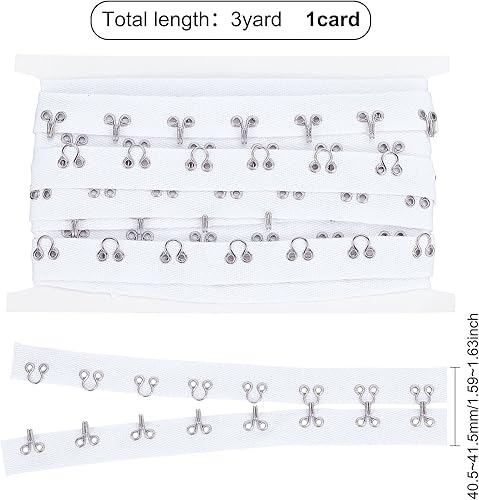 Miniatura 2 de FINGERINSPIRE Cinta de algodón de 3 yardas x 1.6 pulgadas con gancho y ojal, espacio de 1.2 pulgadas1.2 in, ribete blanco con gancho, cordón de