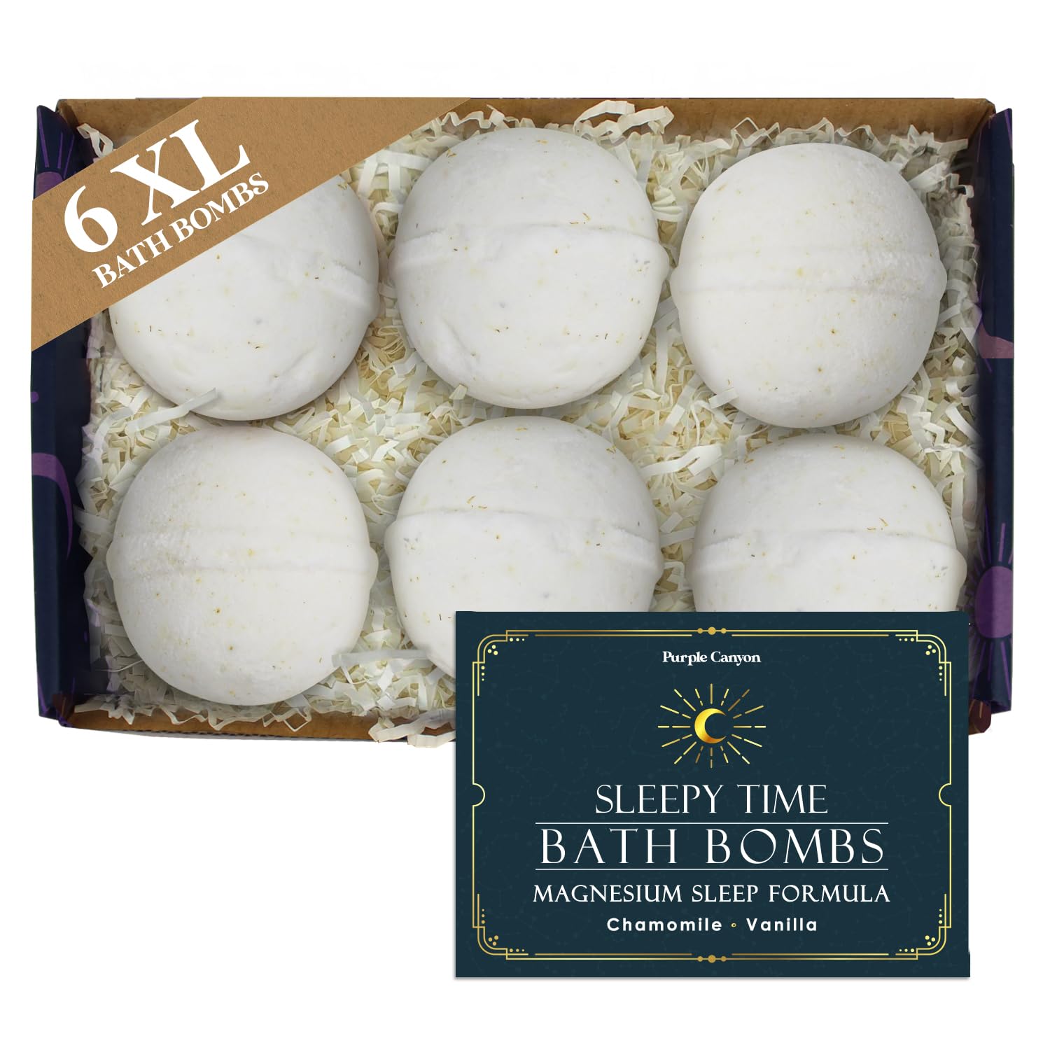 Purple Canyon Bath to Bed Natural Bath Bombs Relaxing Sleep Support with Magnesium Chamomile and Vanilla Scented Handmade