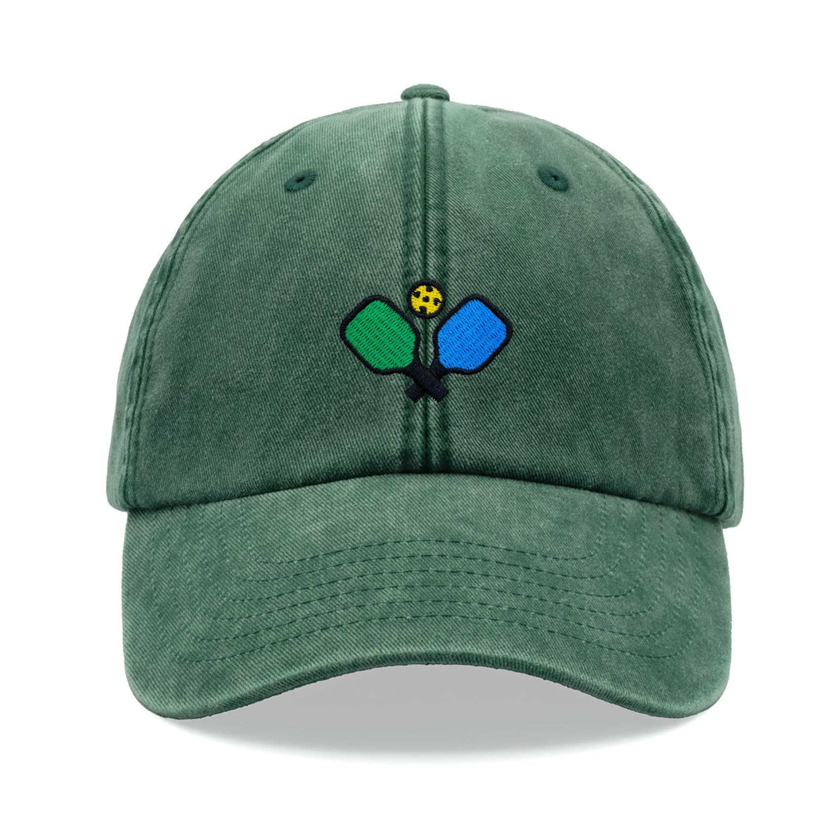 Pickleball Baseball Cap Vintage Washed Unisex Dad Hat Low Profile Adjustable Bottle Green