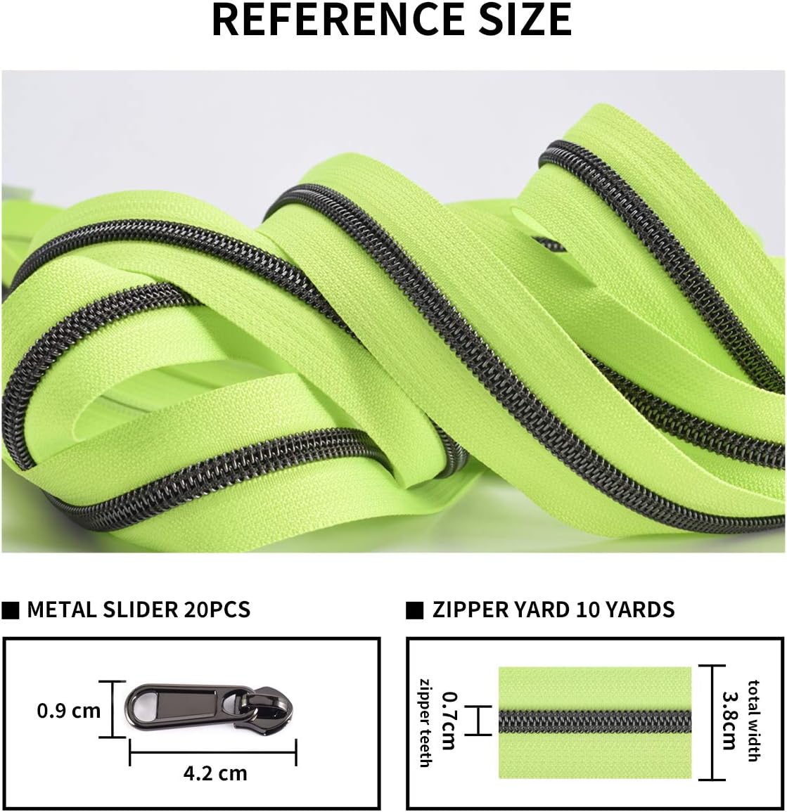 VOC #5 Nylon Coil Zippers by The Yard Long Zippers for Sewing Green Zipper Tape 5 Yard with 20PCS Gunmetal Slider-Zipper Roll for Tailor Crafts