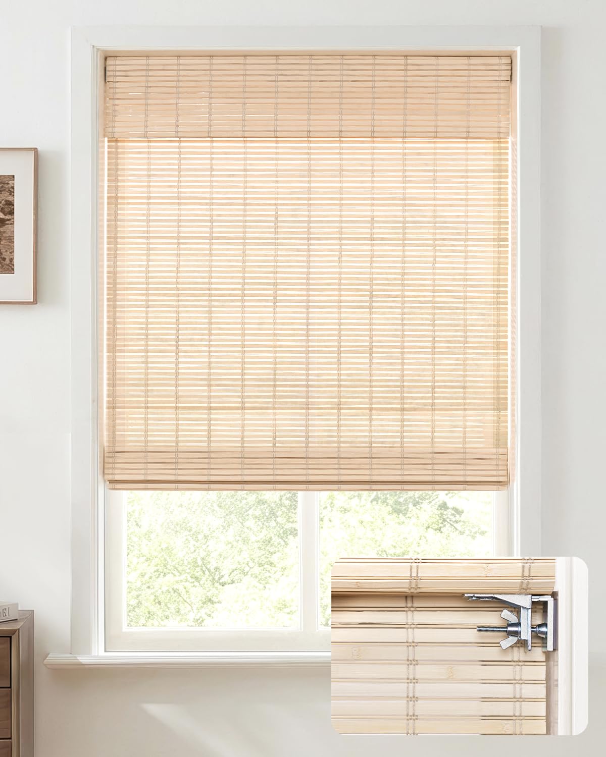Photo 1 of UNISHADES No Drill Cordless Bamboo Roman Shades, 34×48 in, Natural