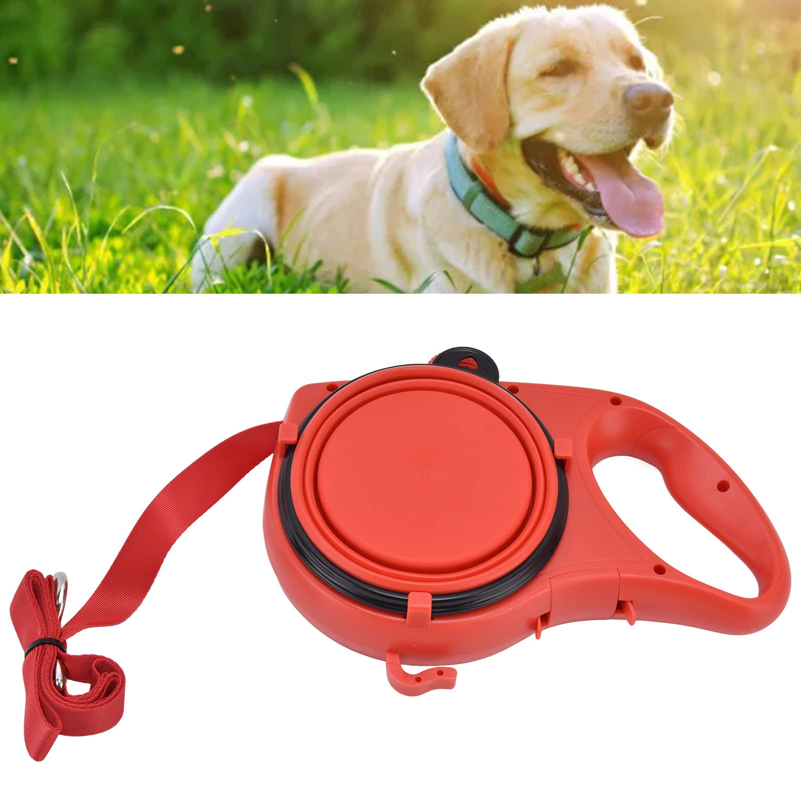 Laisse pour Petit Chien, Laisse Multifonction Portable pour Animaux de Compagnie avec Bol d'eau Pliable pour Petits Chiens Moyens (9,1 * 6,7 * 2,0 Pouces)(Rouge)